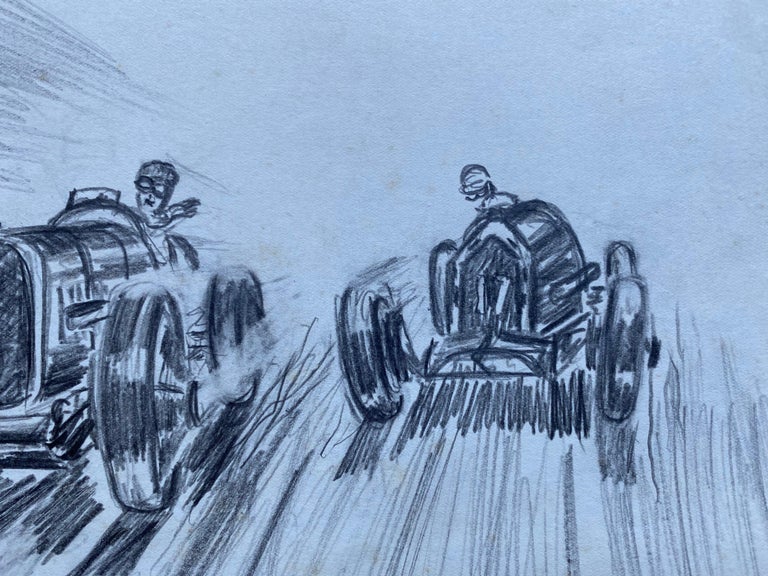 Original 1930's Vintage Motor Car Racing Original Drawing Signed Dated - Art Deco Painting by K. B. White
