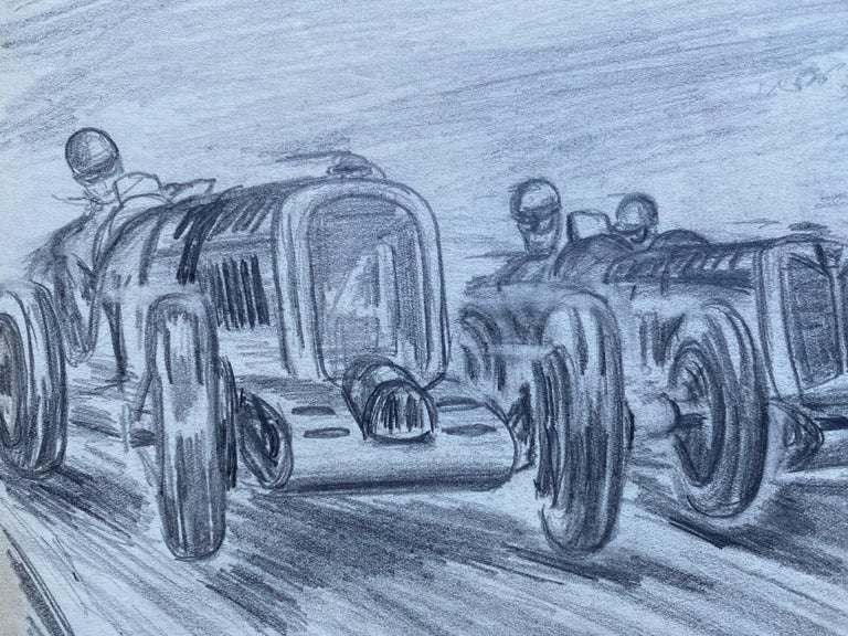 Original 1930's Vintage Motor Car Racing Original Drawing Signed Dated - Painting by K. B. White