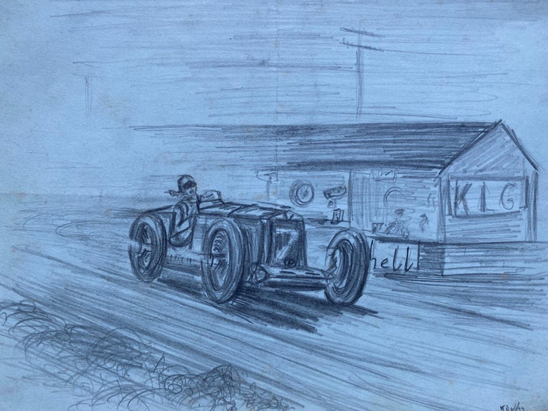 K. B. White Landscape Art - Original 1930's Vintage Motor Car Racing Original Drawing Signed Dated