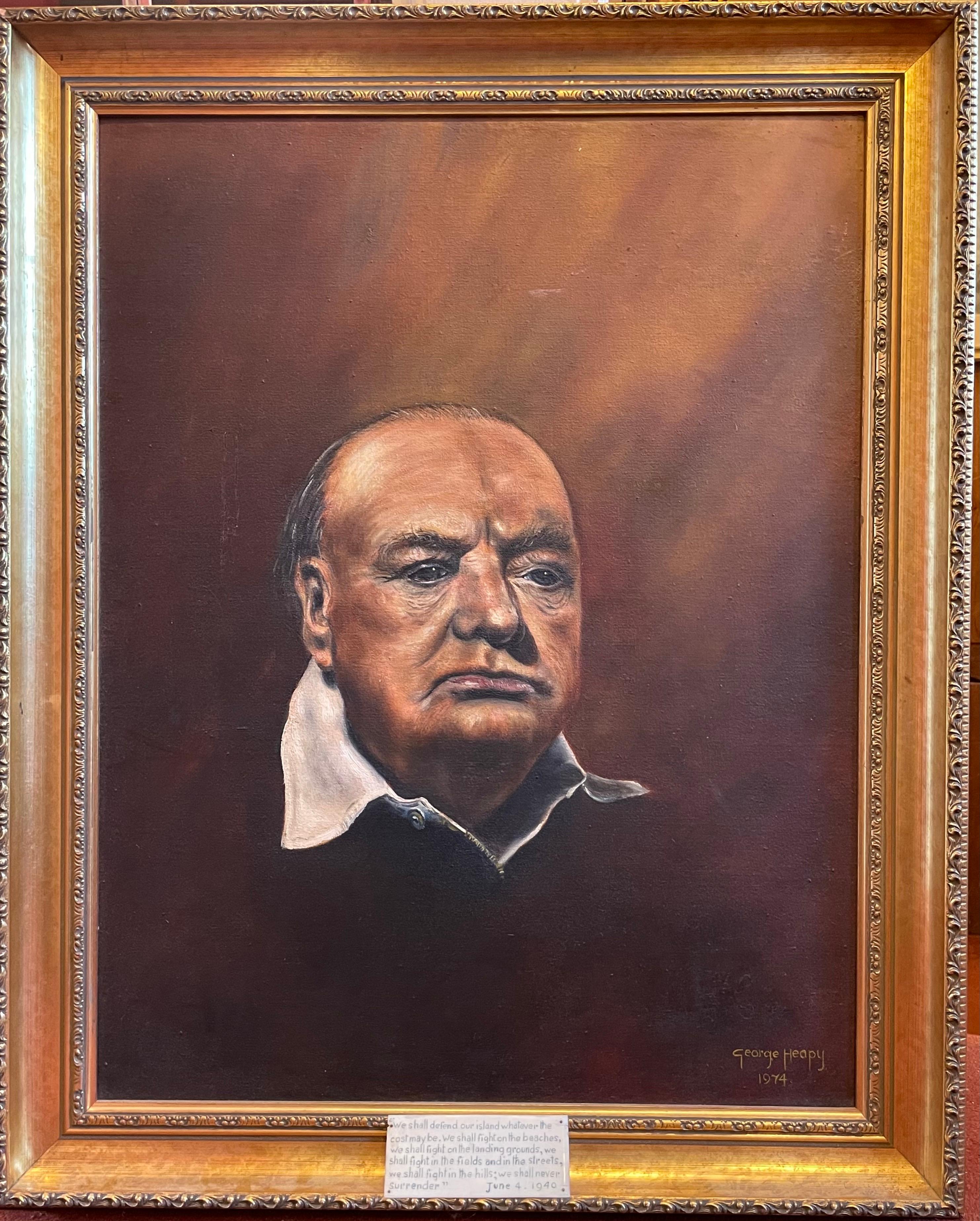 George Heapy Figurative Painting - Winston Churchill Large Portrait Oil Painting 