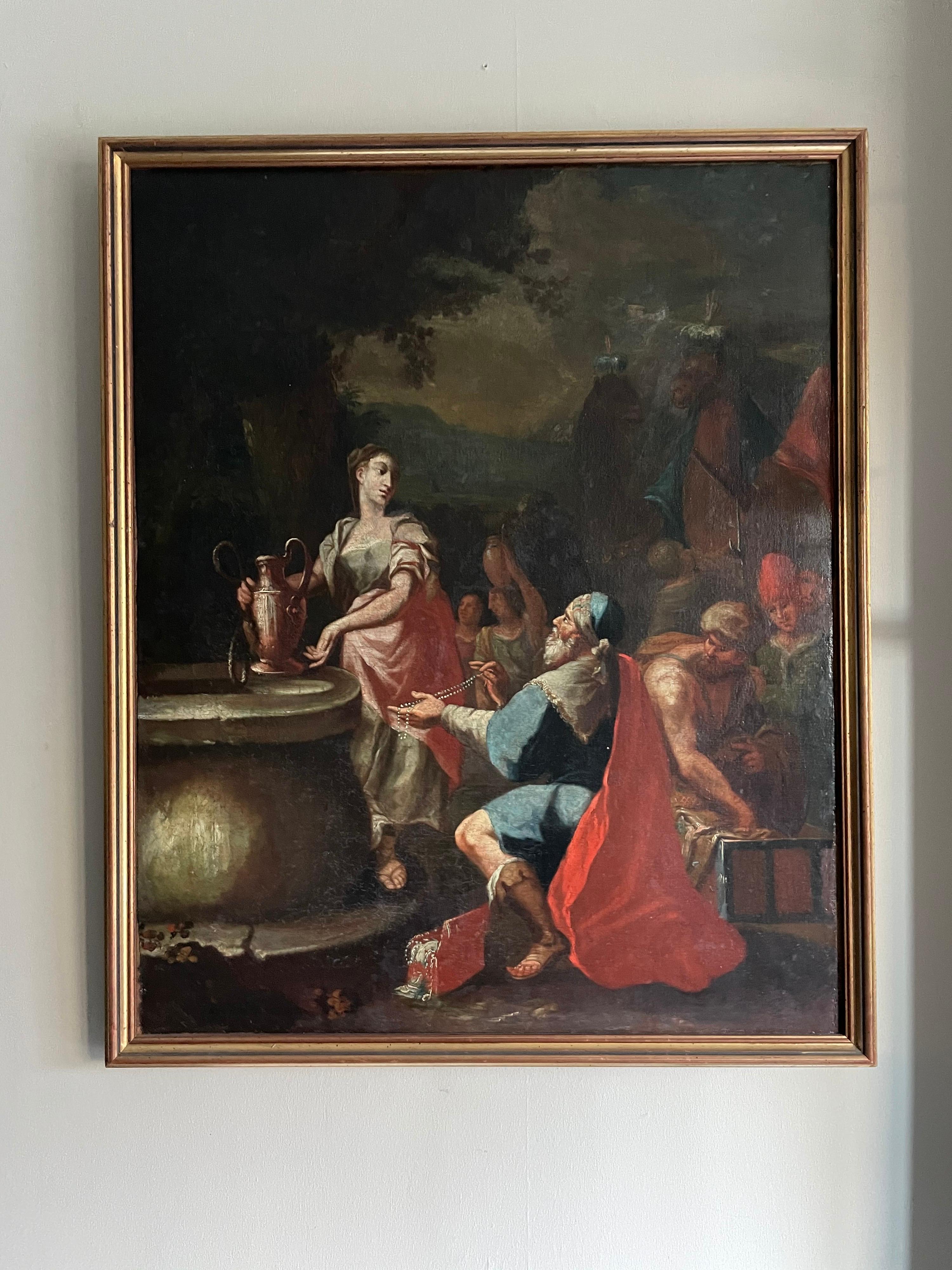 EARLY 1700's ITALIAN OLD MASTER OIL PAINTING - REBECCA & ELIEZER AT THE WELL 1