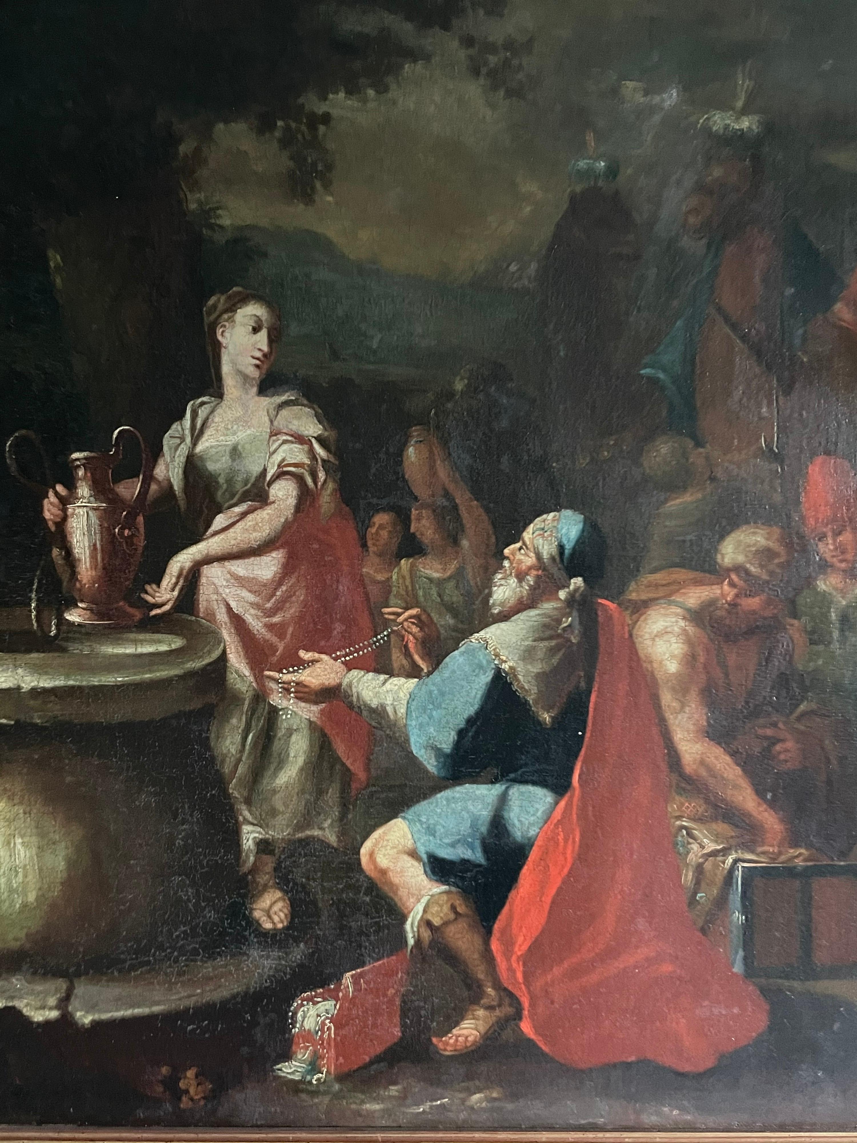 EARLY 1700's ITALIAN OLD MASTER OIL PAINTING - REBECCA & ELIEZER AT THE WELL 8