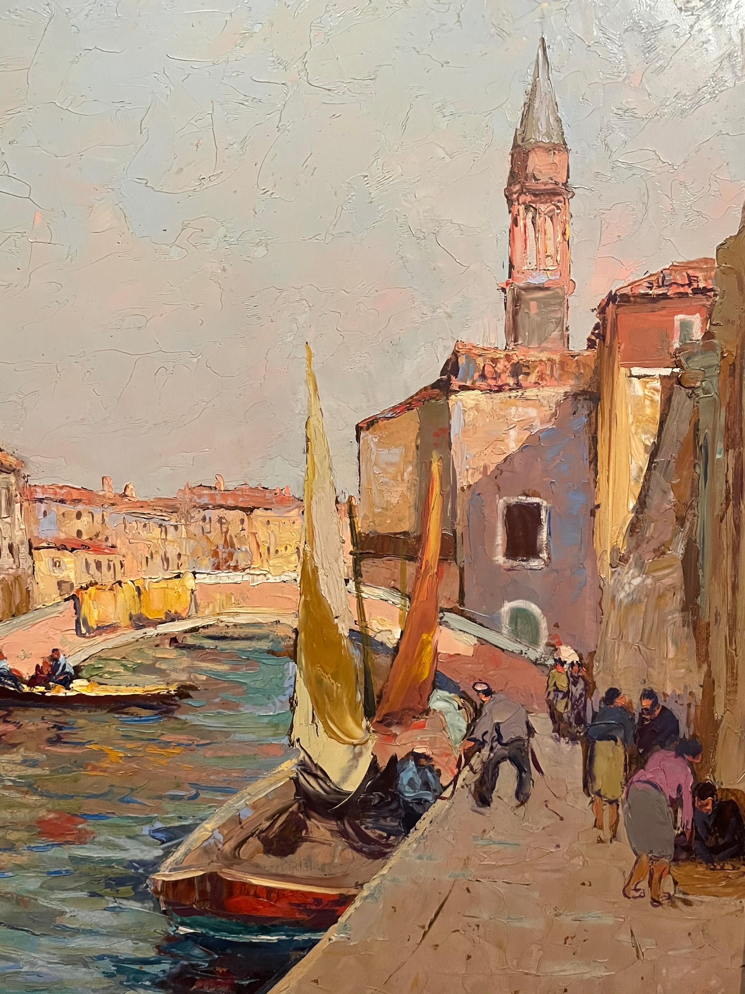 The Venetian Fish Market
Italian School, circa 1960's
indistinctly signed lower left
oil painting on board, framed
framed size: 75cm x 101cm
provenance: private collection, France

Beautiful depiction of the Venetian fish market, with much activity