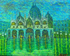 Huge Italian Contemporary Oil Painting - Venice Shimmering Light First Opera