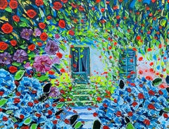 Huge Italian Contemporary Oil Painting - Monet's Garden Giverny Blaze of Colors