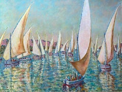 MAURICE TISSEYRE (1920-2017) HUGE IMPRESSIONIST OIL - SAILING REGATTA ST. TROPEZ