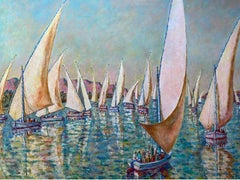 MAURICE TISSEYRE (1920-2017) HUGE IMPRESSIONIST OIL - SAILING REGATTA ST. TROPEZ