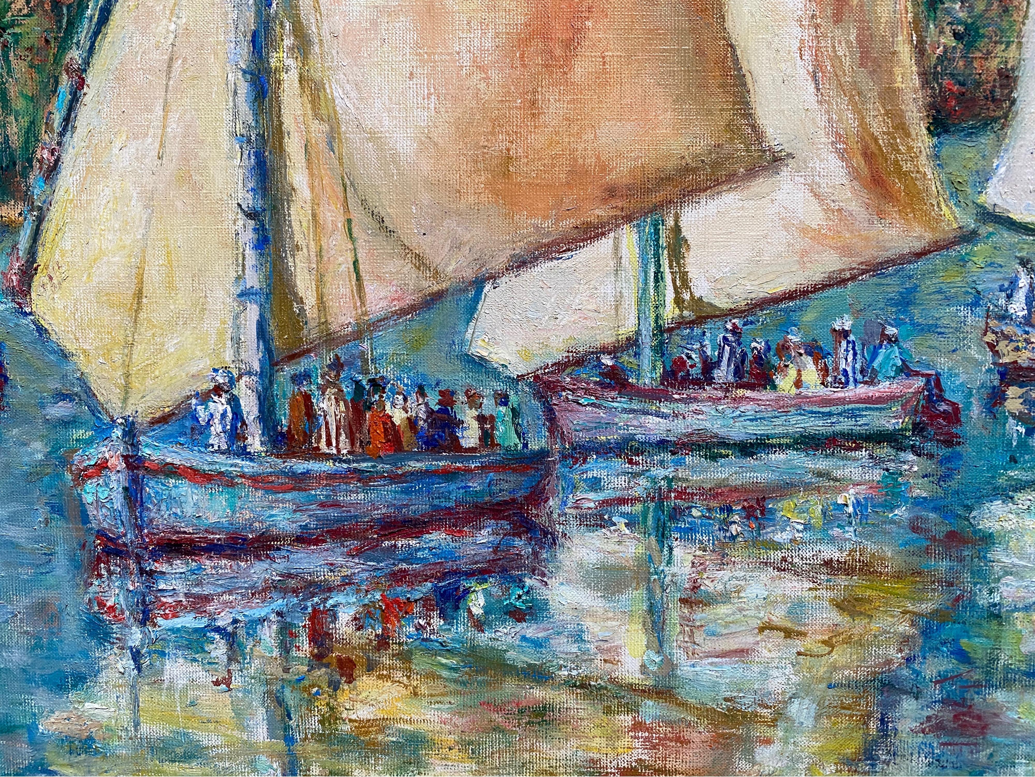 Artist: Maurice Tisseyre (French 1920-2017), signed

Title: The Regatta

Medium: oil on canvas

Size:  painting: 38 x 51 inches
        
Provenance: private collection, France

Condition: The painting is in good and pleasing condition.
