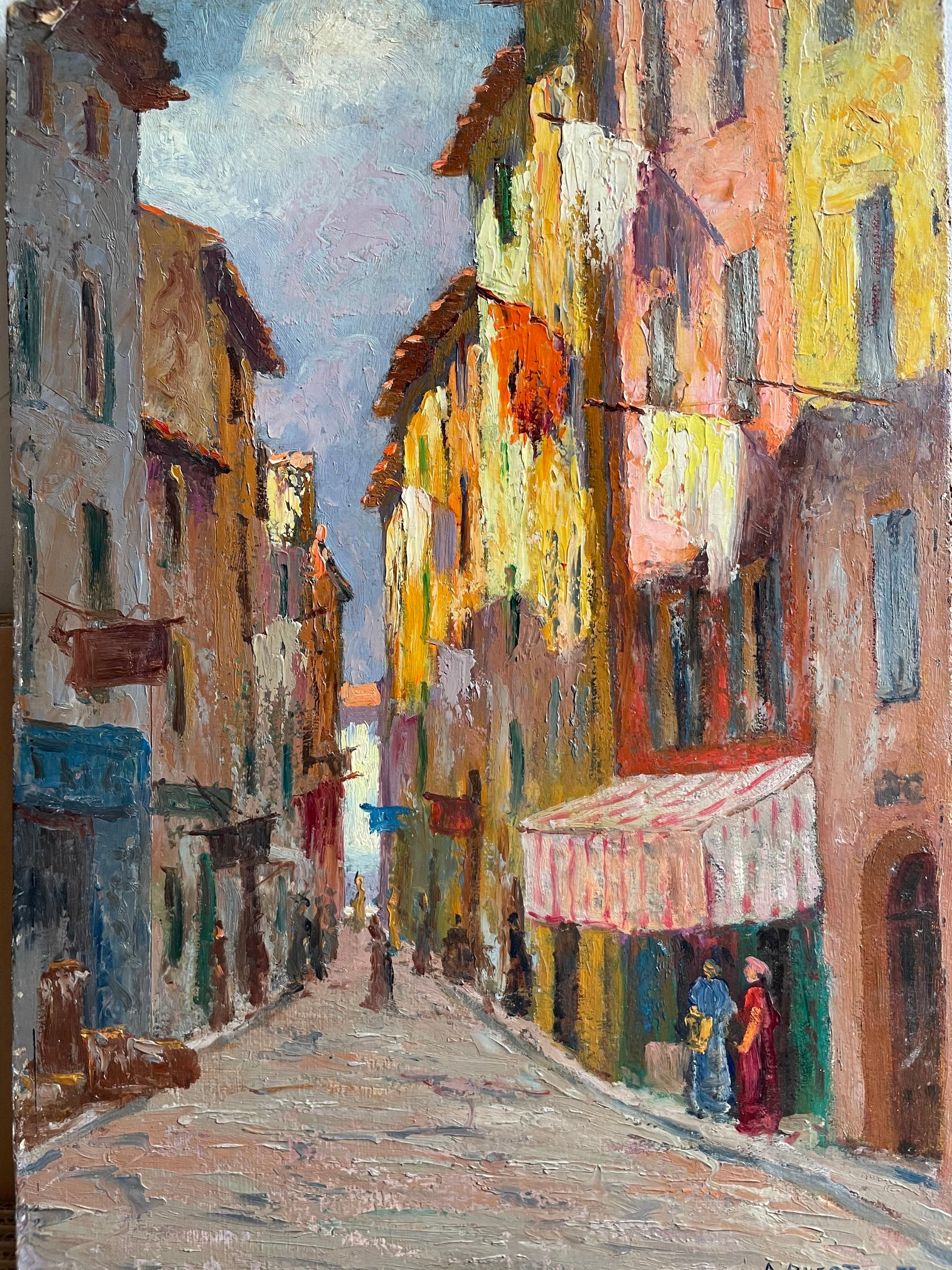Alfred Quertant Landscape Painting - 1930's FRENCH IMPRESSIONIST SIGNED OIL - THE OLD TOWN NICE - BEAUTIFUL COLOURS