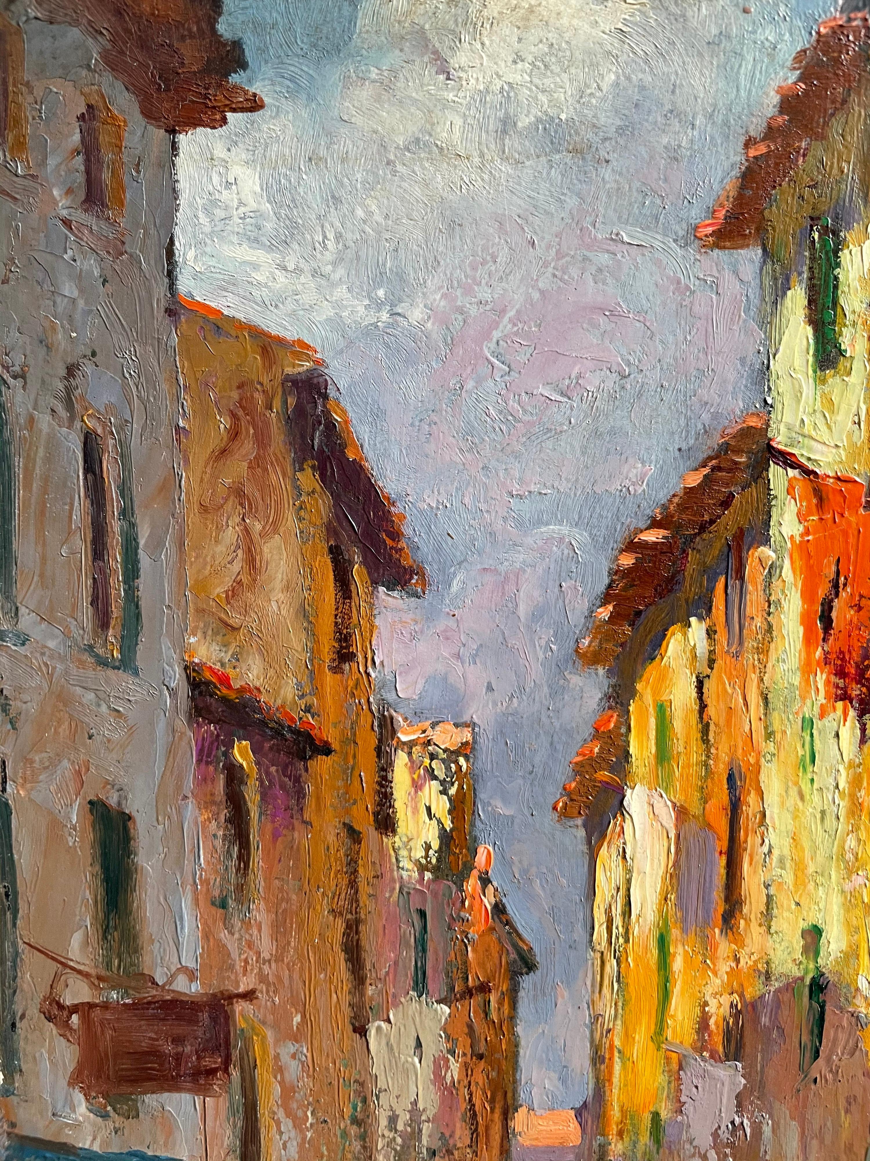 1930's FRENCH IMPRESSIONIST SIGNED OIL - THE OLD TOWN NICE - BEAUTIFUL COLOURS - Painting by Alfred Quertant