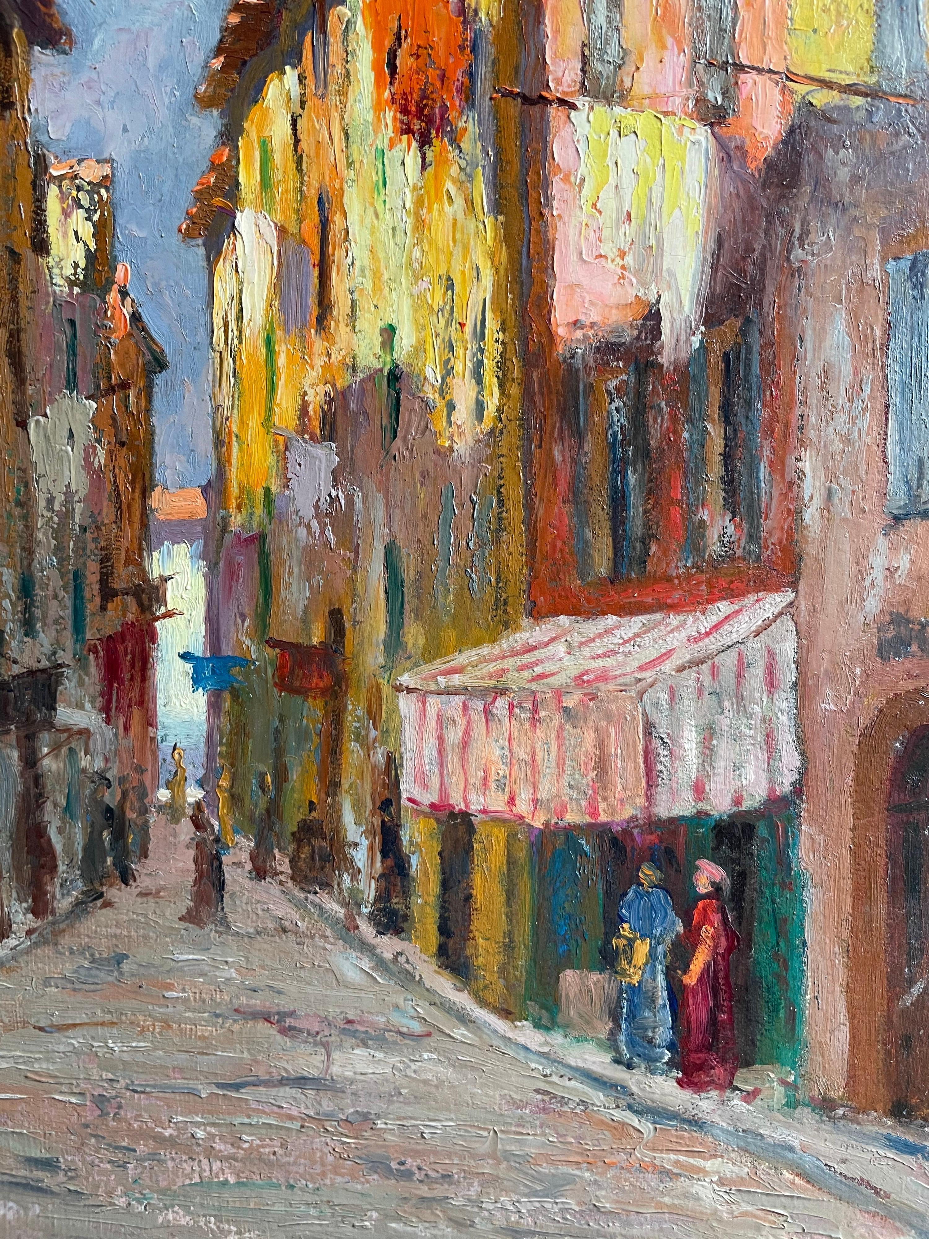 1930's OLEO FIRMADO POR IMPRESIONISTAS FRANCESES - LA CIUDAD ANTIGUA NICE - BELLOS COLORES - Painting Impresionista de Alfred Quertant