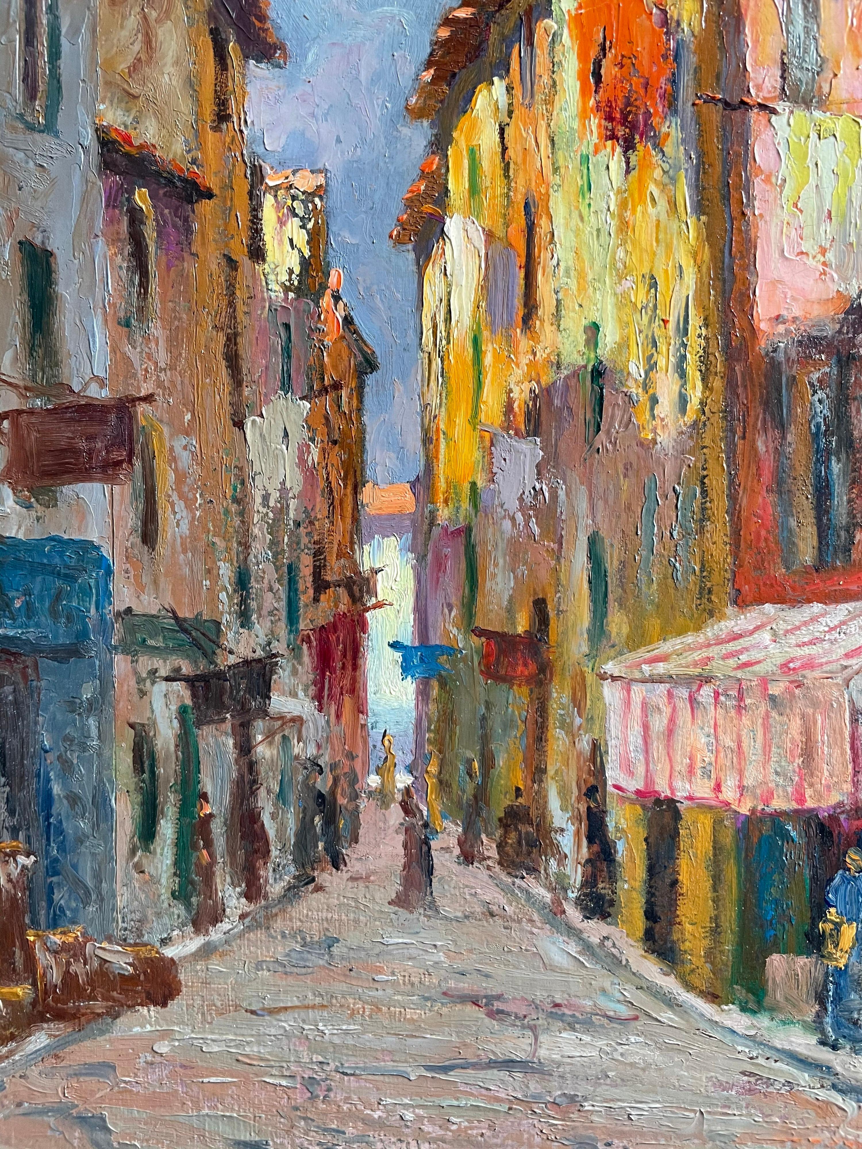 1930's FRENCH IMPRESSIONIST SIGNED OIL - THE OLD TOWN NICE - BEAUTIFUL COLOURS - Impressionist Painting by Alfred Quertant