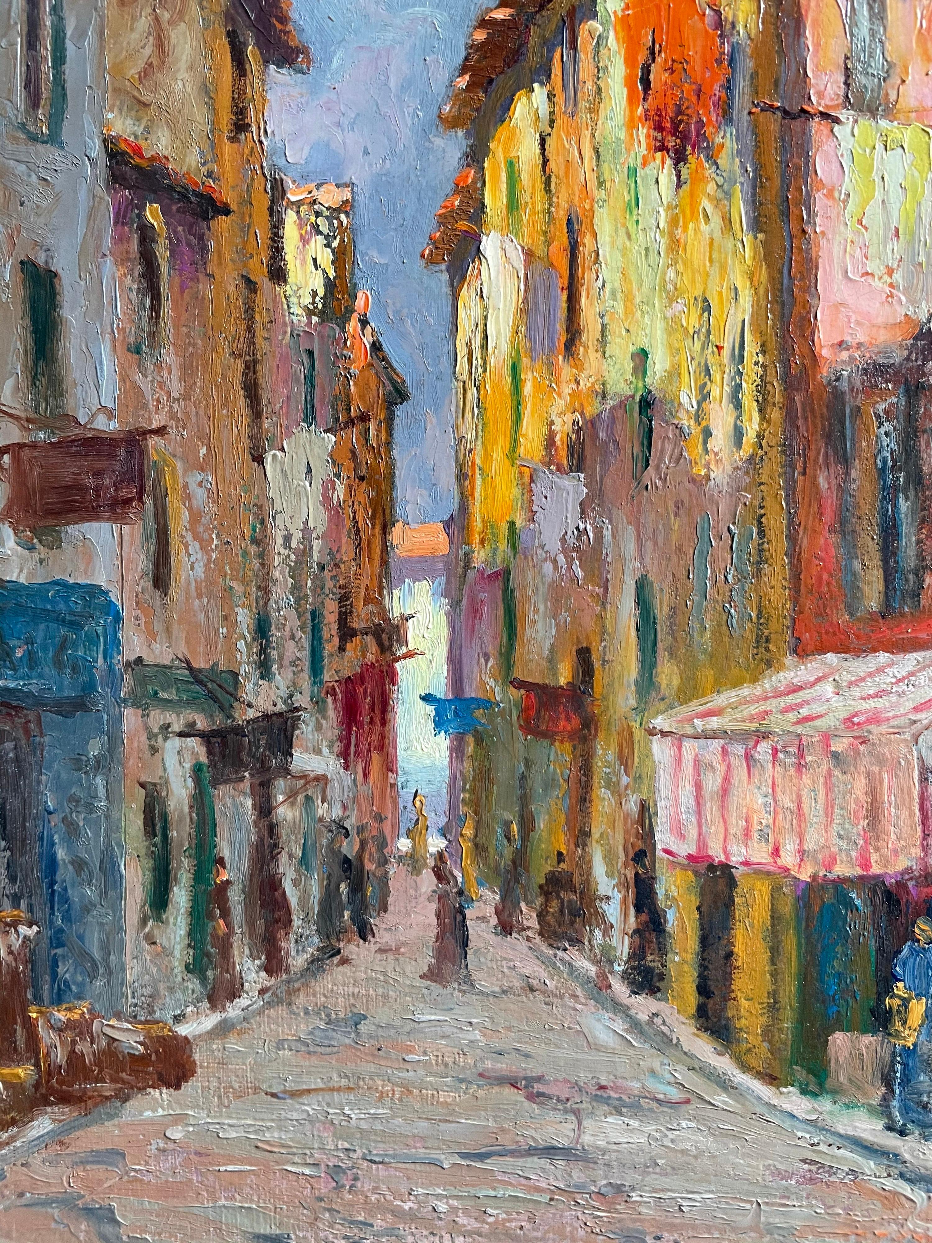 1930's OLEO FIRMADO POR IMPRESIONISTAS FRANCESES - LA CIUDAD ANTIGUA NICE - BELLOS COLORES - Landscape Painting Marrón de Alfred Quertant
