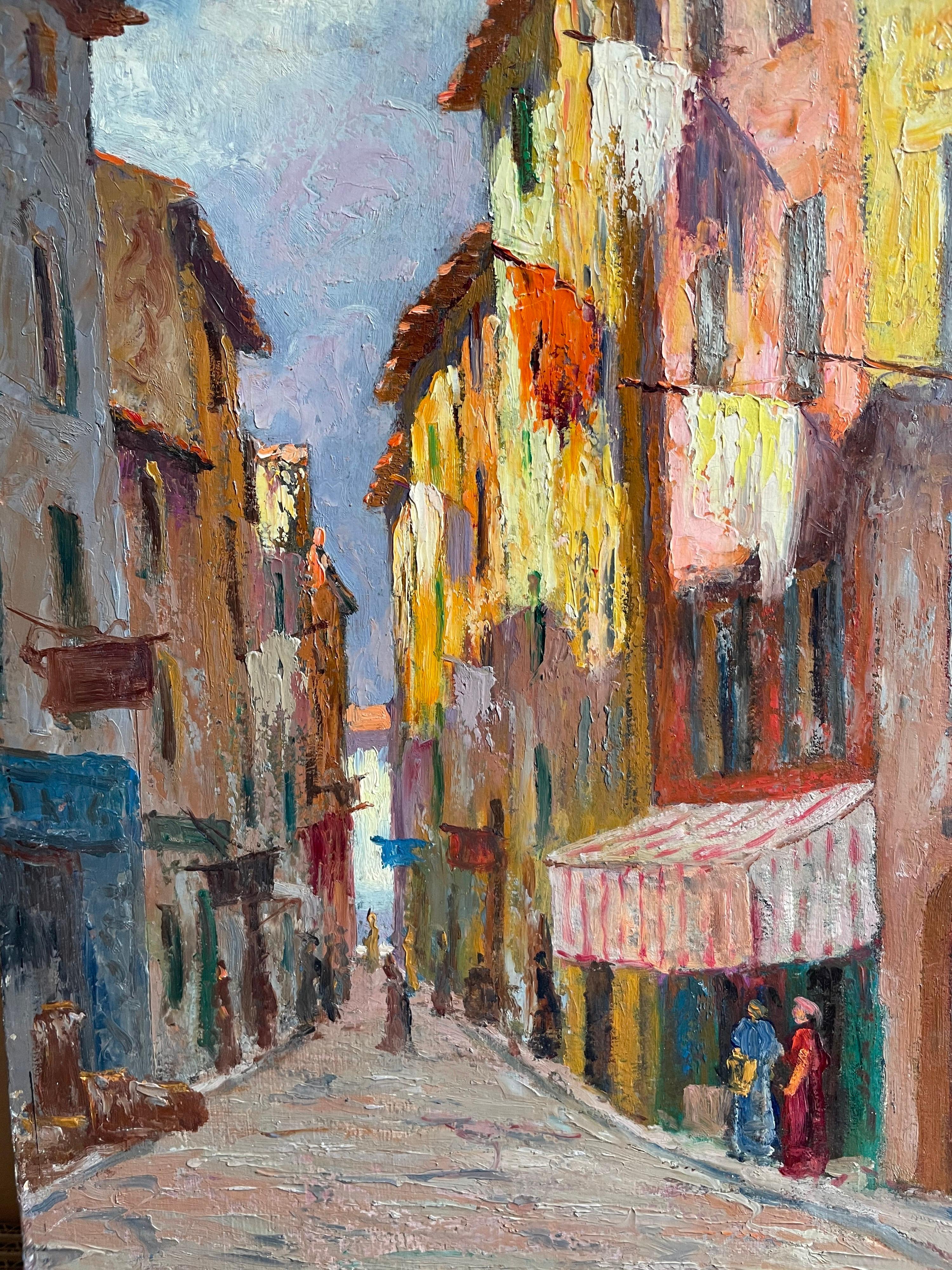 Artist/ School: Alfred Quertant, French circa 1930's, signed lower right

Title: The Old Town, Nice

Medium: oil on panel, unframed

Size: painting: 46cm x 33cm

Provenance: from a private collection in France.

Condition: the painting is in overall
