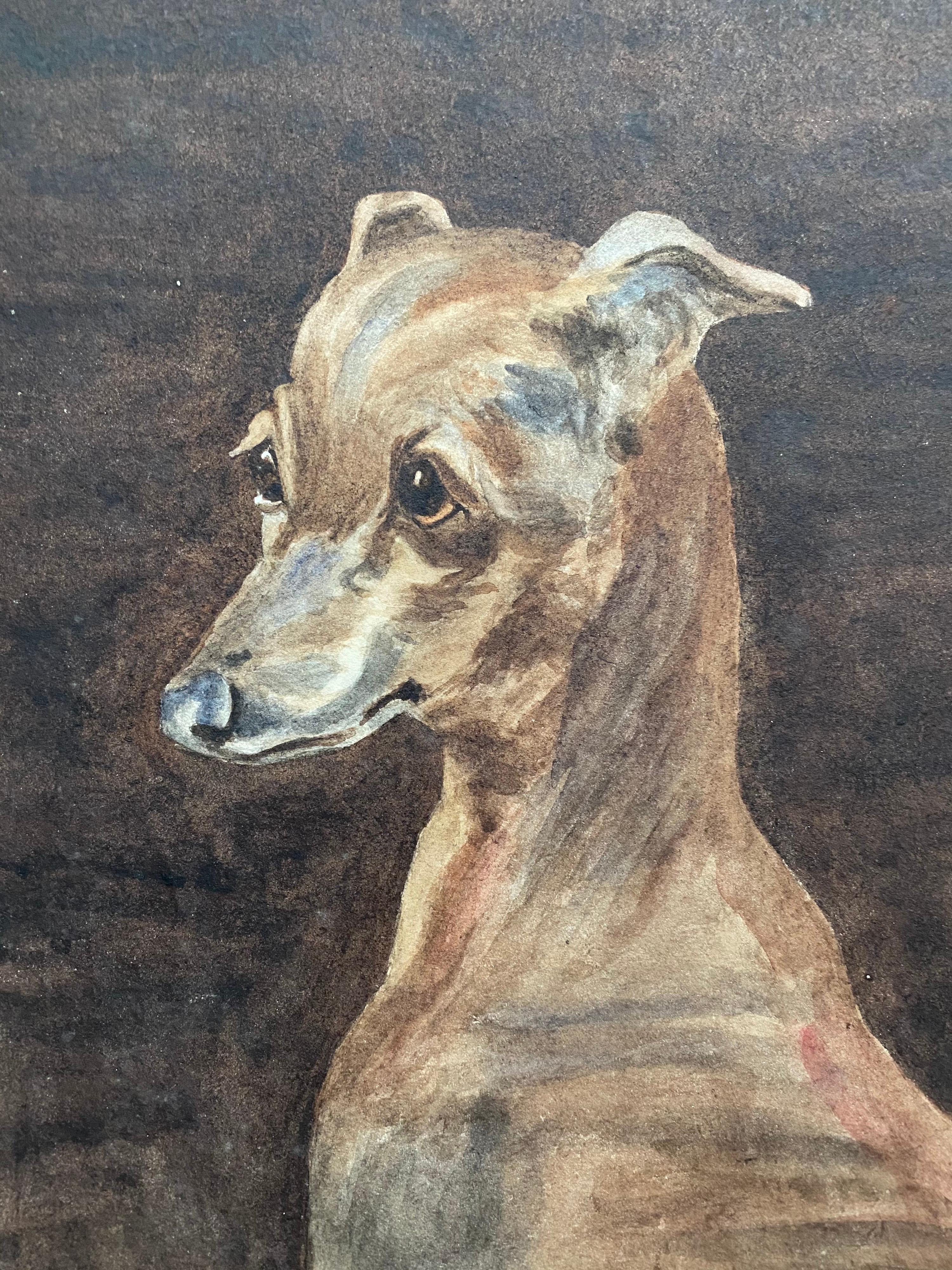 Fine 1900's British Dog Painting Portrait of a Whippet, Painted in Rome - Art by L. J. Wortley