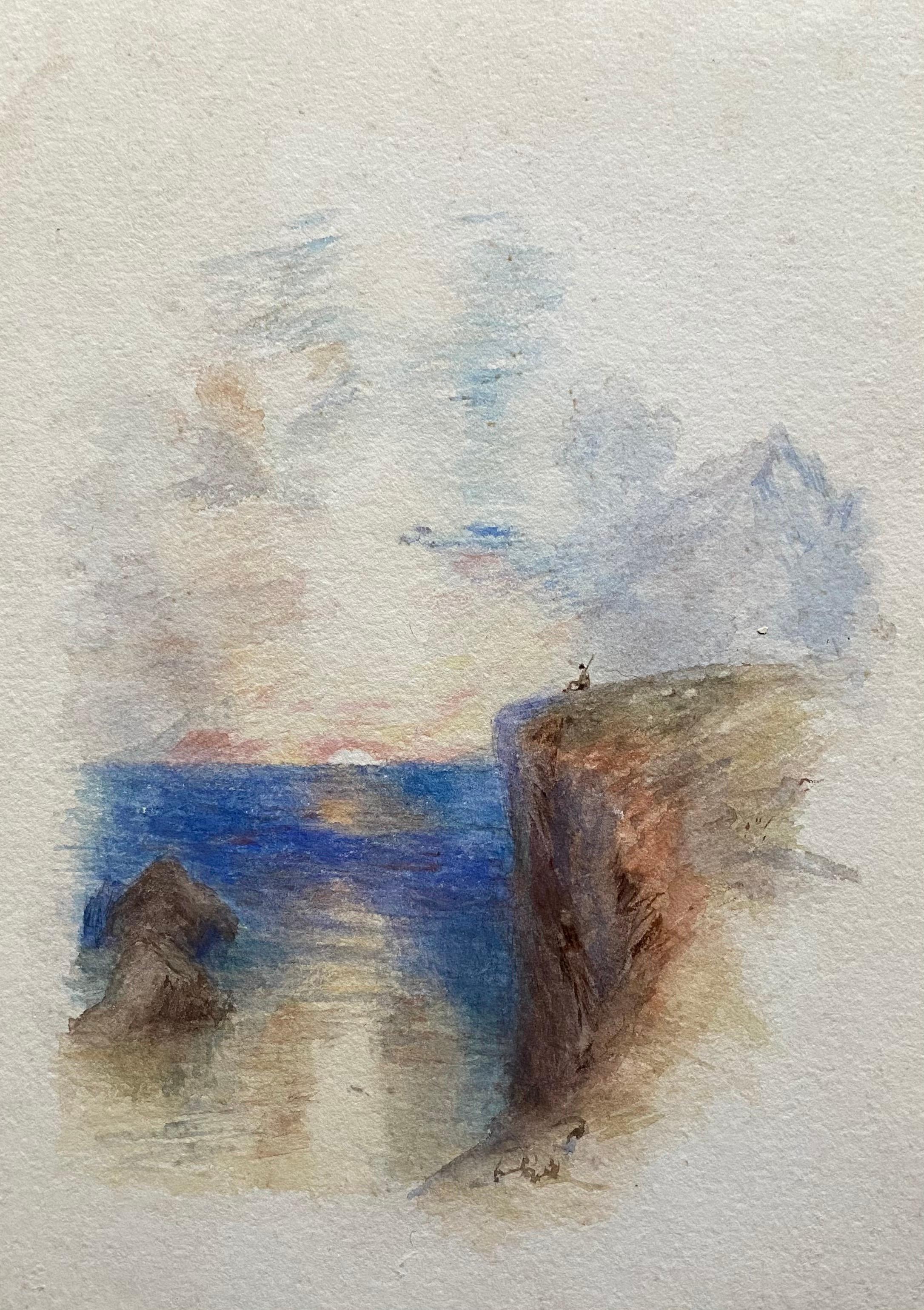 (After) Joseph Mallord William Turner Landscape Painting - Sunrise over Cliffs, 19th Century Victorian Watercolour Painting