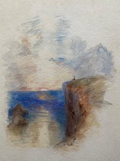 Sunrise over Cliffs, 19th Century Victorian Watercolour Painting