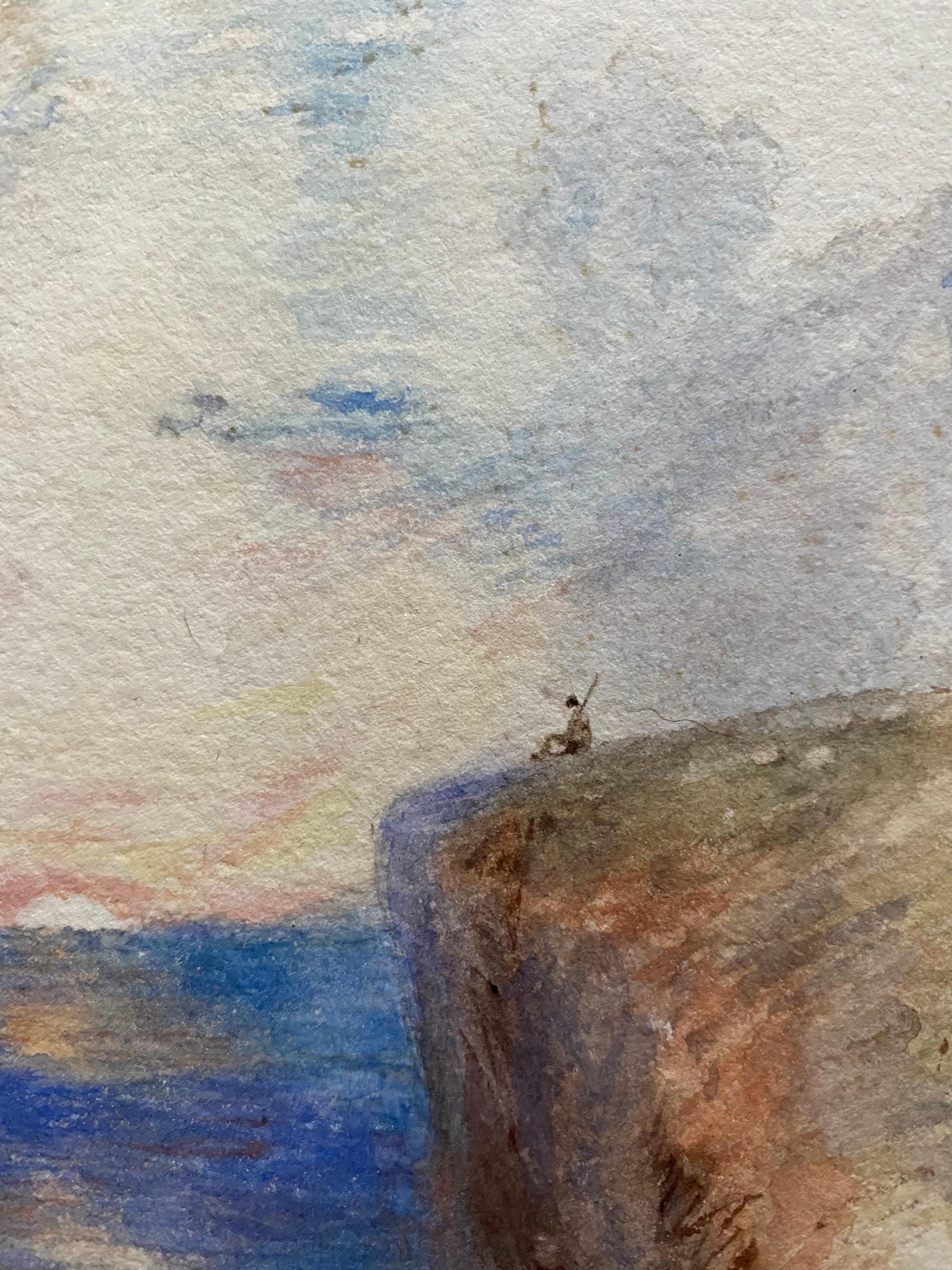 Sunrise over Cliffs, 19th Century Victorian Watercolour Painting - Gray Landscape Painting by (After) Joseph Mallord William Turner