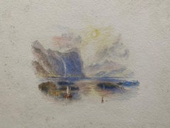 Victorian Watercolour Painting after Turner Italian Lake Scene with Boat