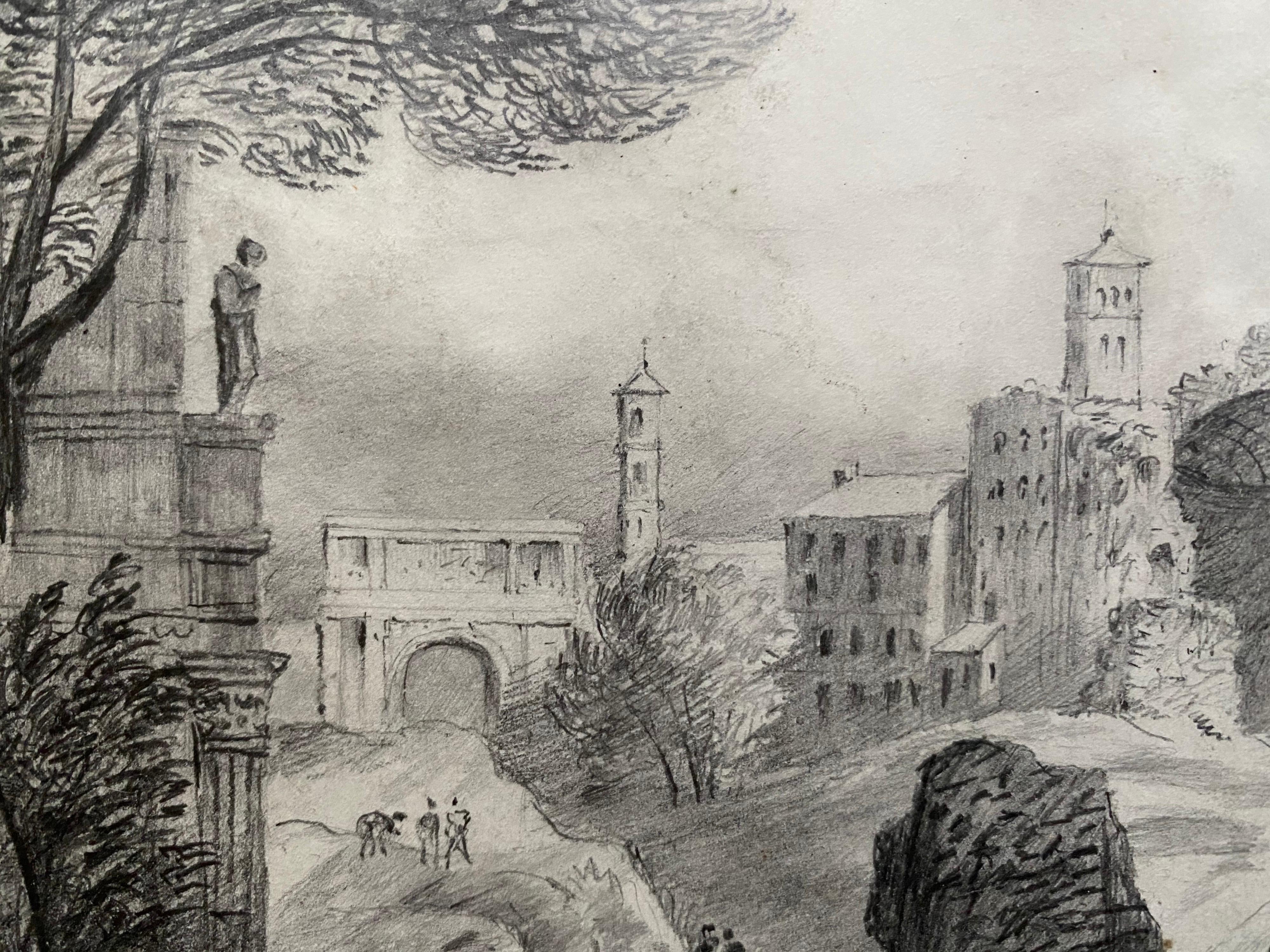 Title: The Italian City

Artist/ School: English/ Italian School, late 18th century; a Grand Tour work. 

Medium: pencil drawing. 

Size: 6.75 x 9.75 inches

Provenance: from a private European collection

Condition report:
The paper is very much in