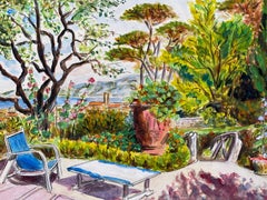 Mid 20th Century French Modernist Painting - Summer Garden Cote d'Azur Terrace