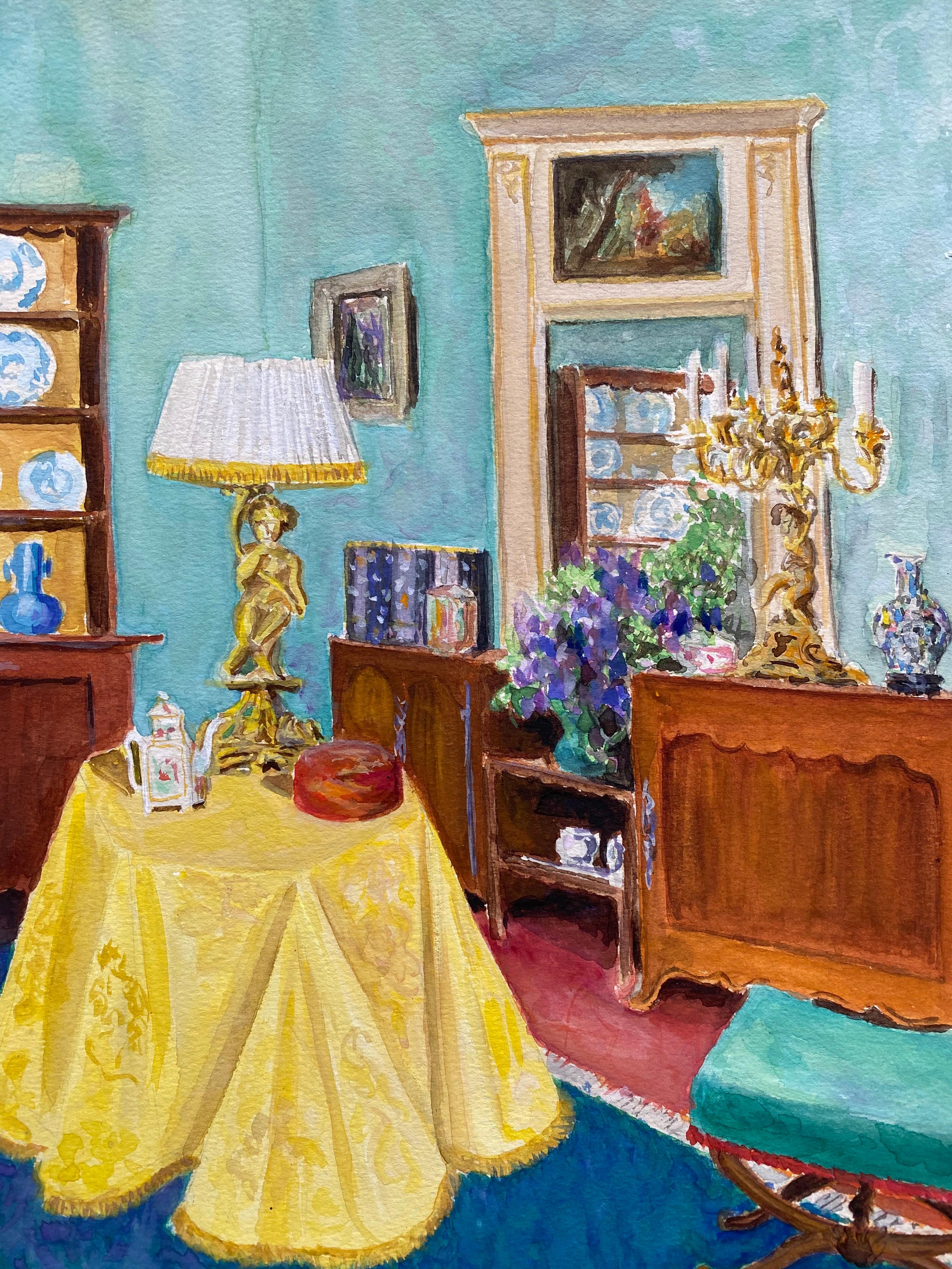 Unknown Interior Art - Mid 20th Century French Modernist Painting - Colourful Interior of Elegant Room