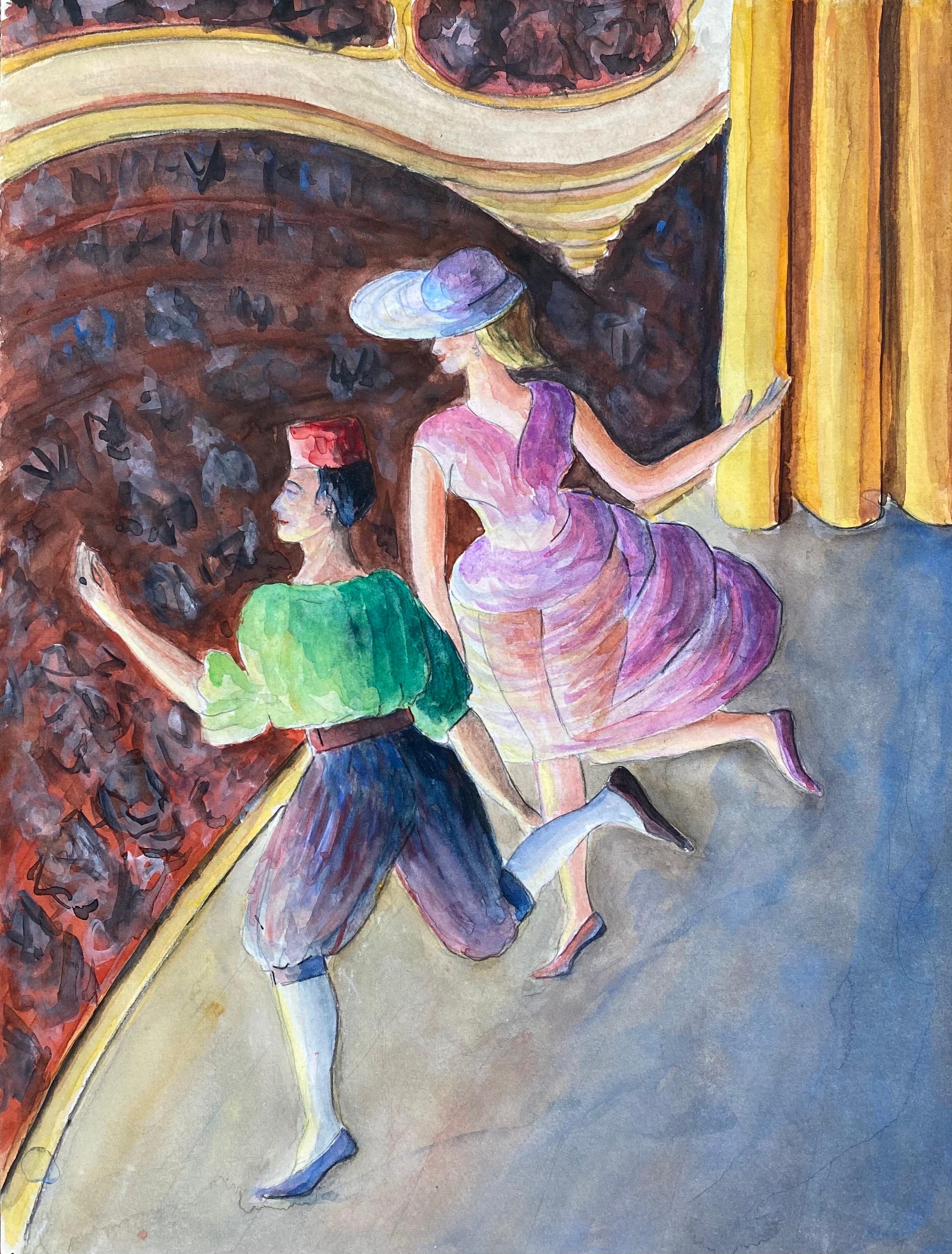 Französisches modernistisches Gemälde der Mitte des 20. Jahrhunderts - Das Theater – Art von Unknown