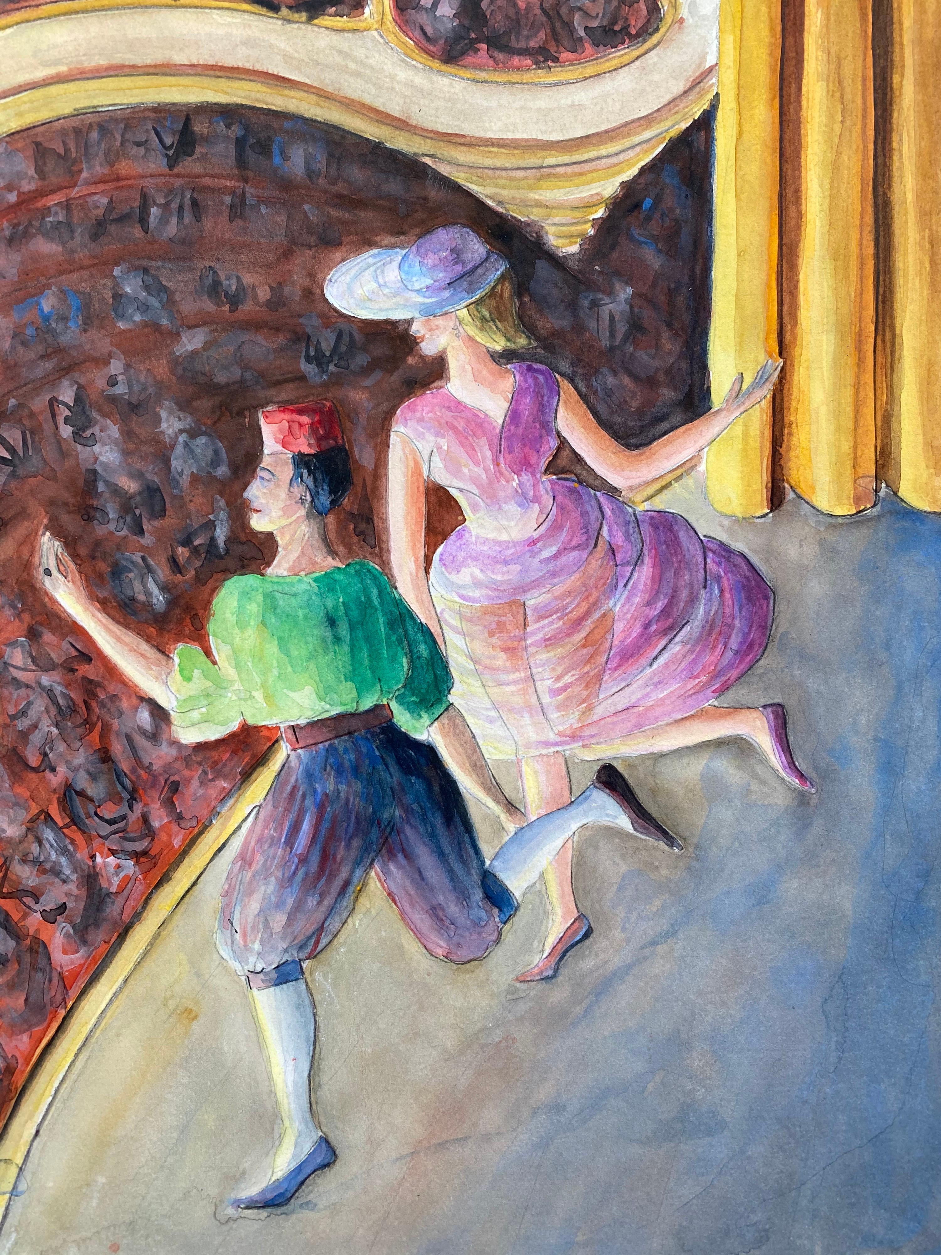 Französisches modernistisches Gemälde der Mitte des 20. Jahrhunderts - Das Theater