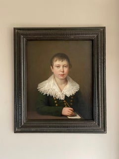 Fine 1800's Portrait of Young Aristocratic Boy with Letter & Pen Oil on Canvas