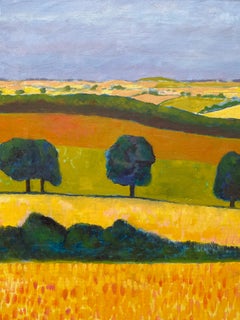 Abstract Painting by Listed British artist Golden Fields Landscape