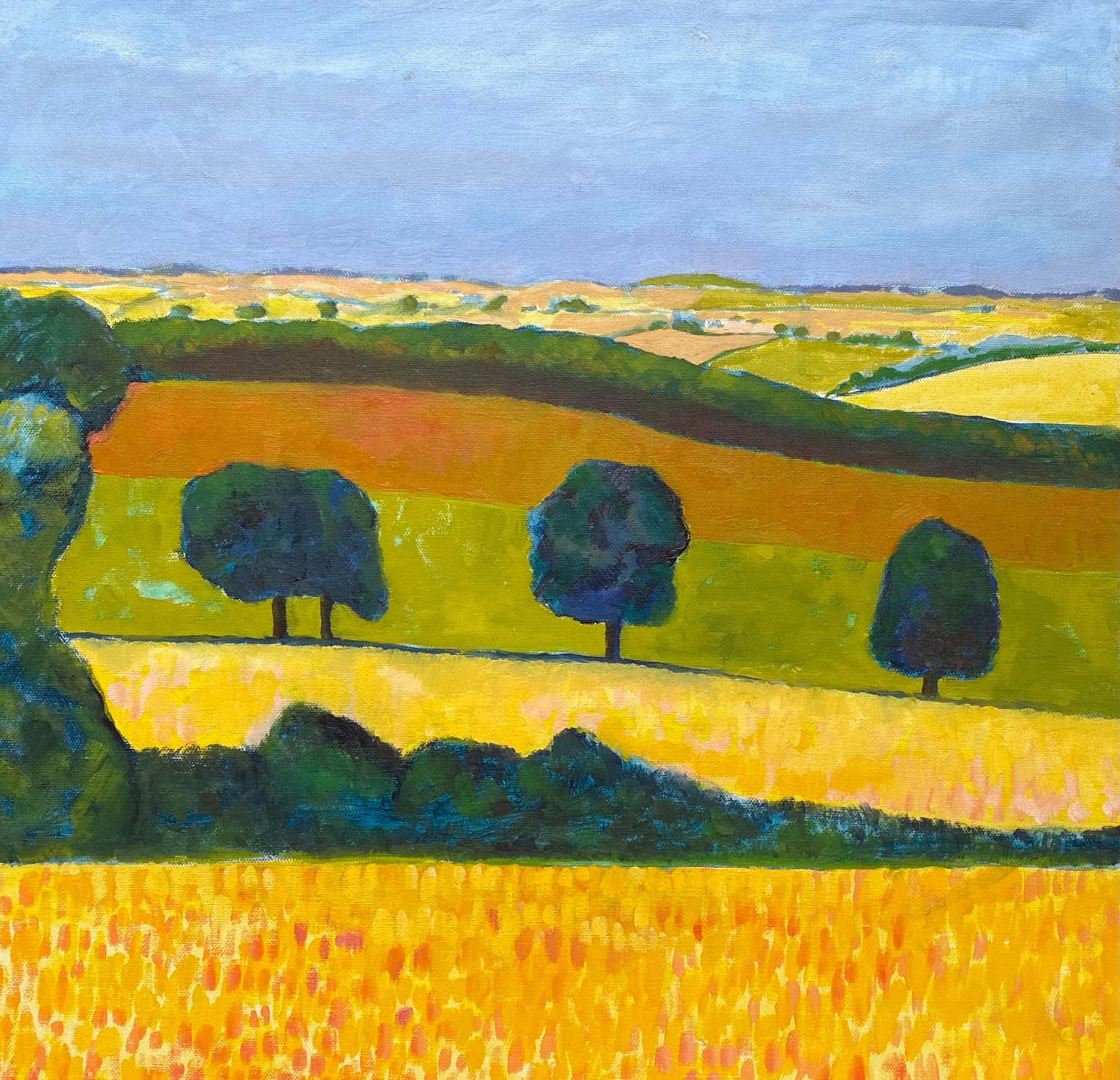 Michael Haswell Abstract Painting – Abstraktes abstraktes Gemälde des renommierten britischen Künstlers Golden Fields Landschaft