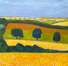 Abstract Painting by Listed British artist Golden Fields Landscape