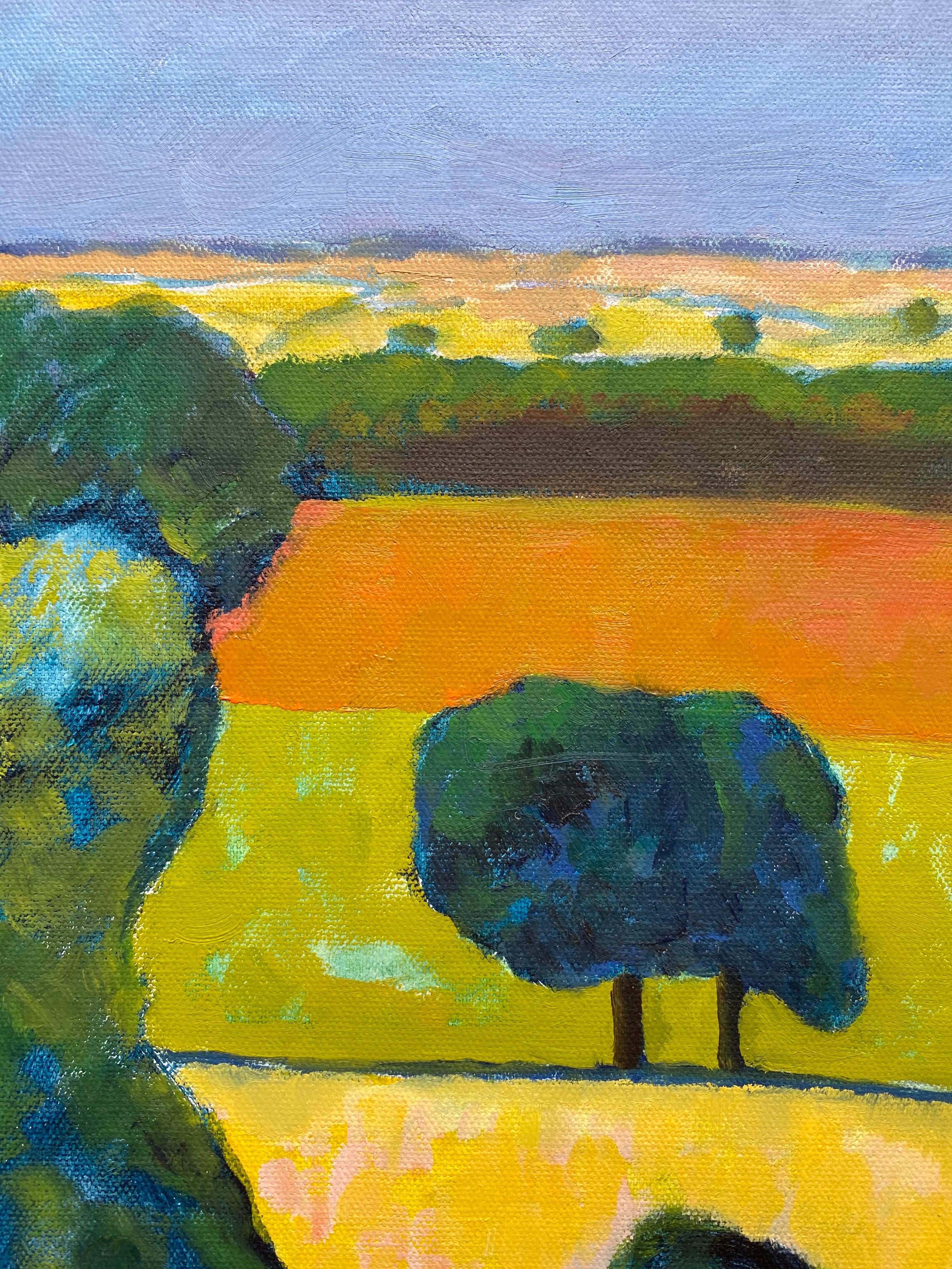 Abstraktes abstraktes Gemälde des renommierten britischen Künstlers Golden Fields Landschaft (Orange), Abstract Painting, von Michael Haswell