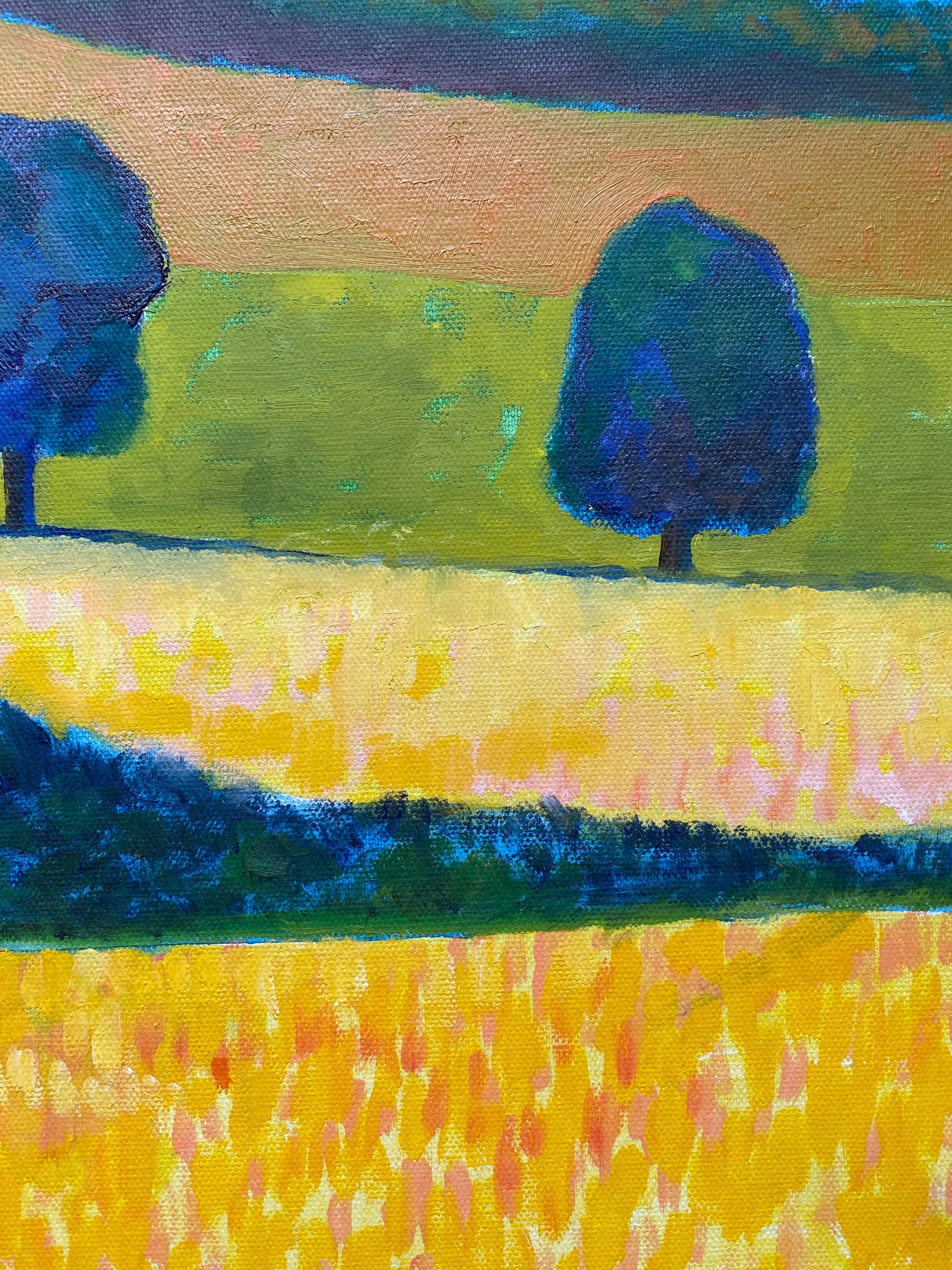 Abstract Painting by Listed British artist Golden Fields Landscape For Sale 1