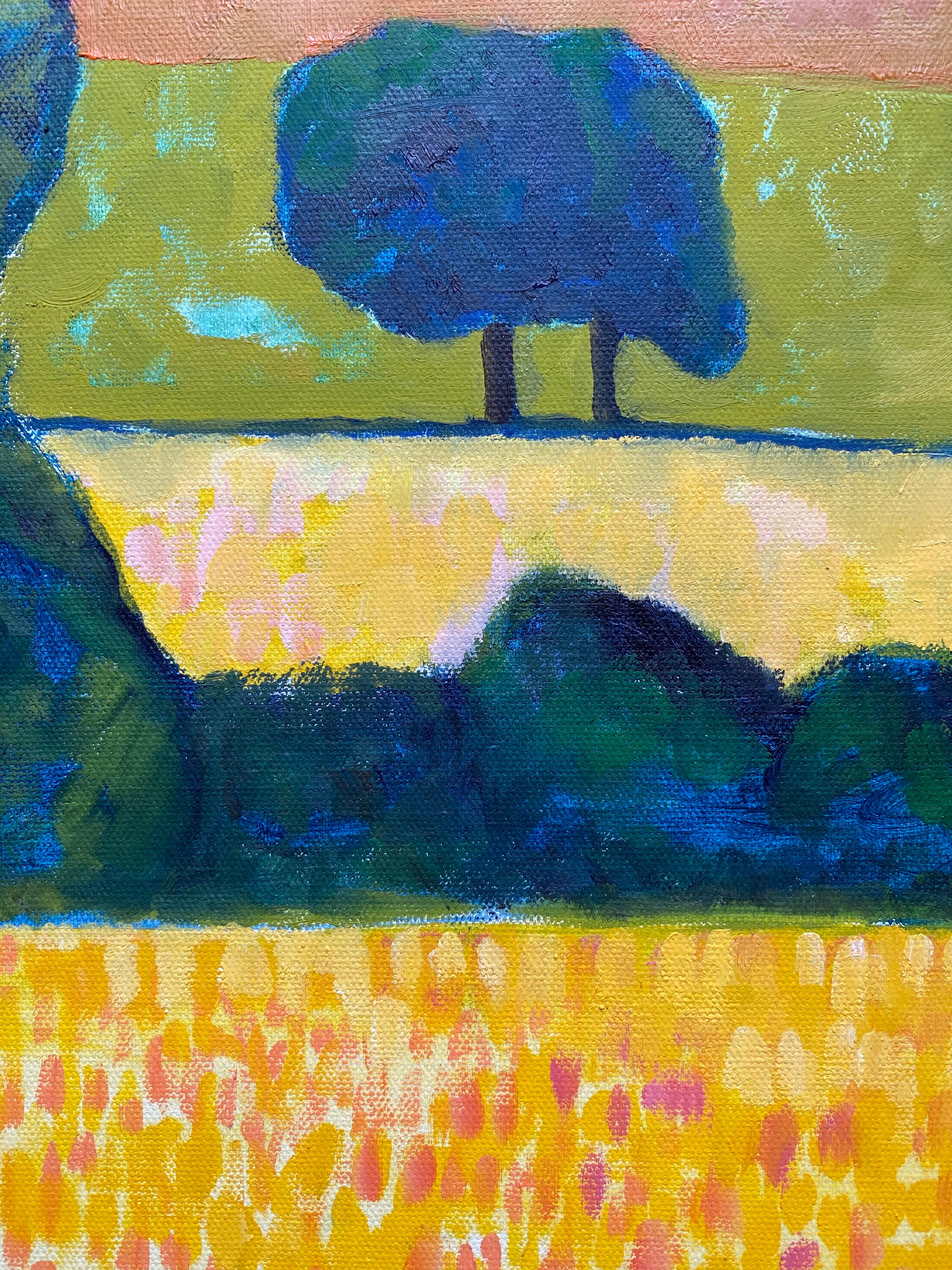 Abstraktes abstraktes Gemälde des renommierten britischen Künstlers Golden Fields Landschaft im Angebot 3