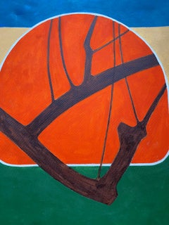 Abstract Painting by Listed British artist Reds Blues Golds and Green Colors