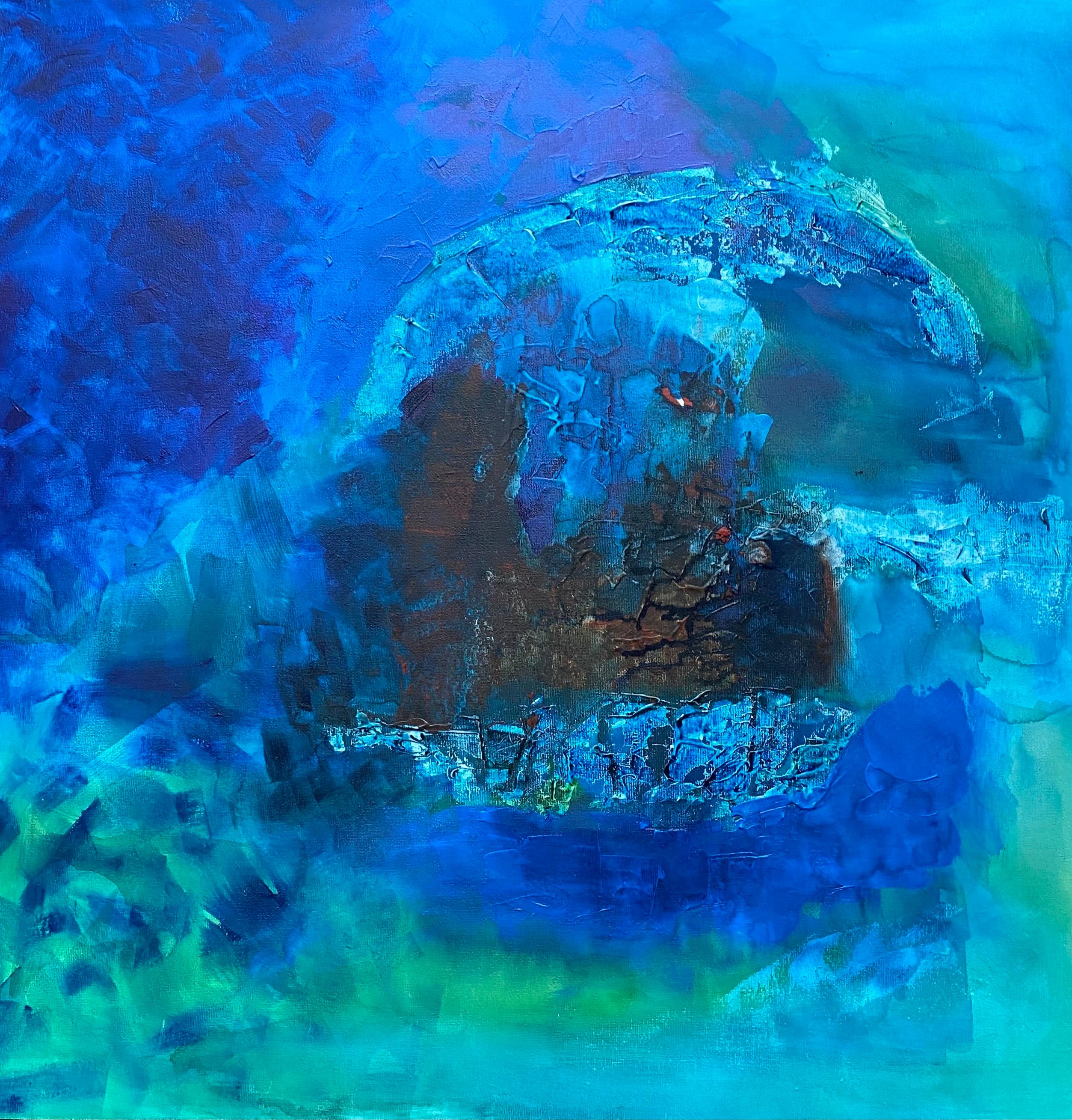 Abstract Painting by Listed British artist Turquoise Greens & Blue Colors
