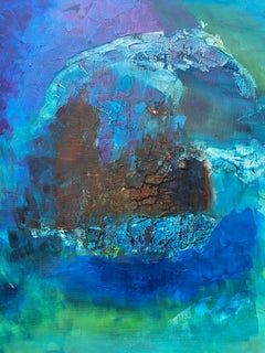 Abstract Painting by Listed British artist Turquoise Greens & Blue Colors