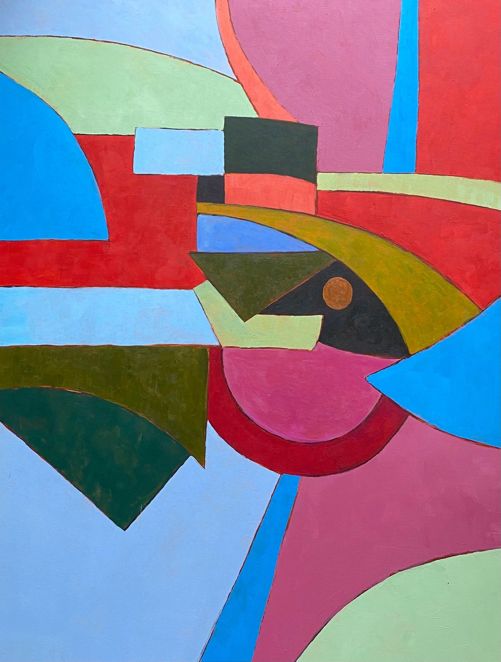 Geometric Abstract Painting by Listed British artist - Mix of Bright Colors
