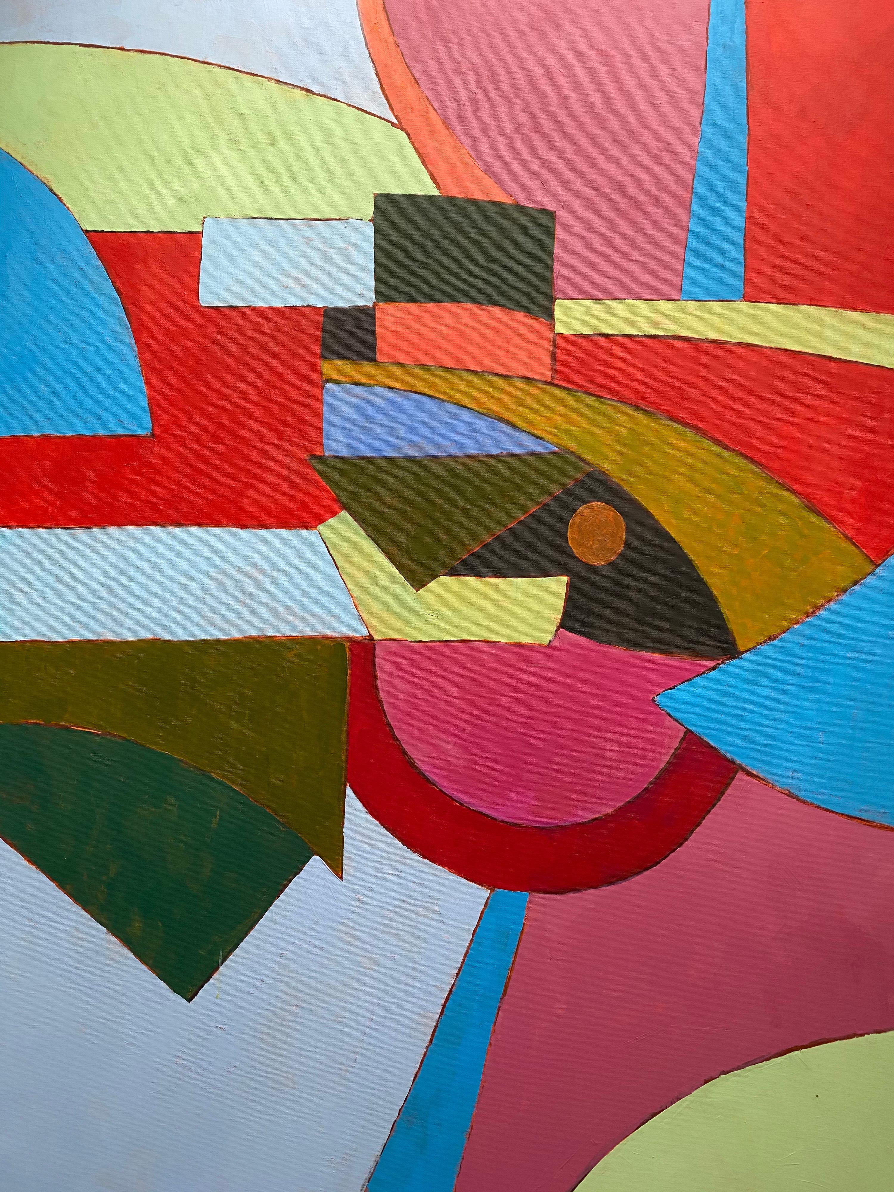 Peinture abstraite géométrique d'un artiste britannique répertorié - Mix of Bright Colors - Painting de Michael Haswell