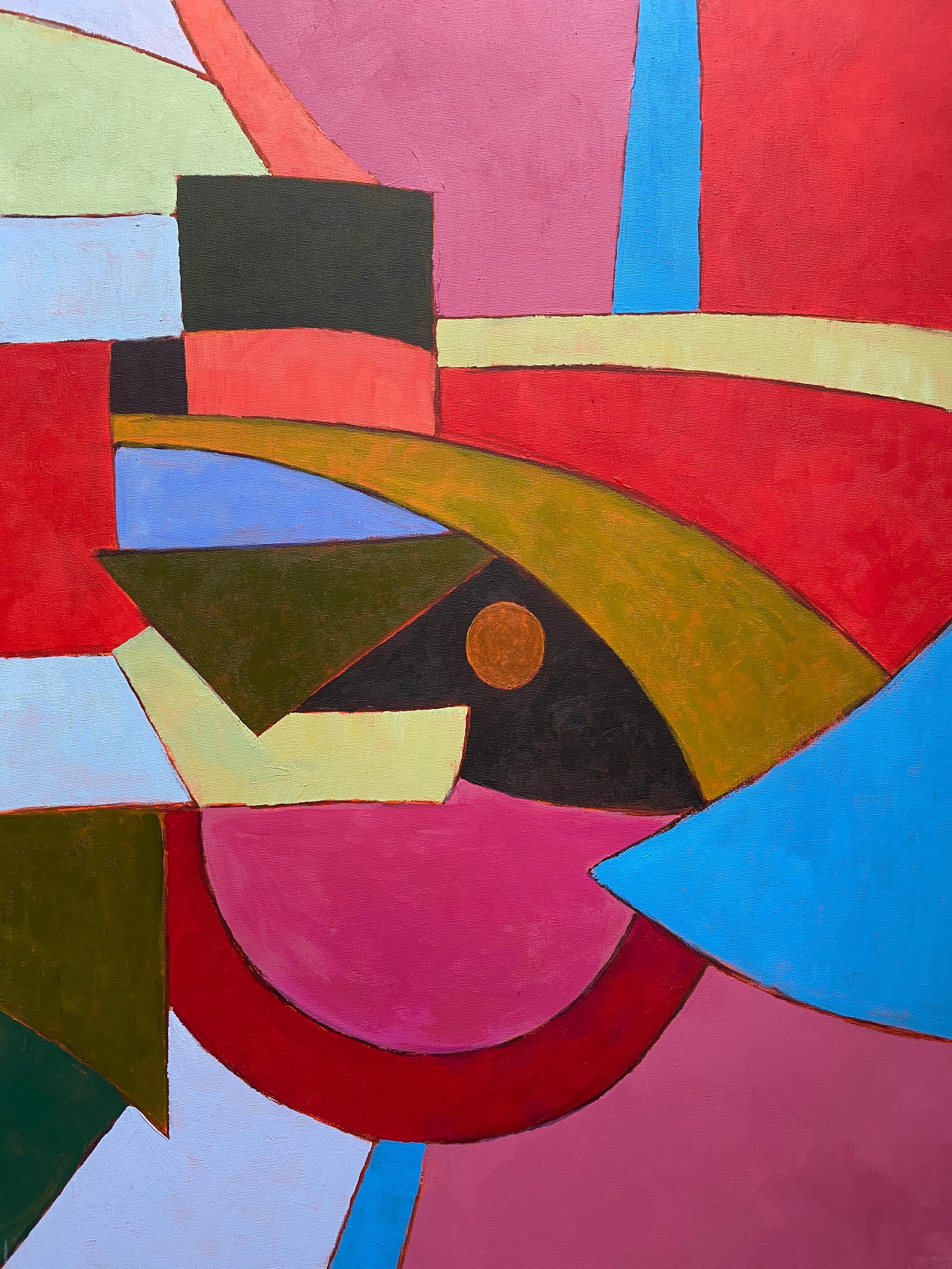 Geometric Abstract Painting by Listed British artist - Mix of Bright Colors For Sale 2
