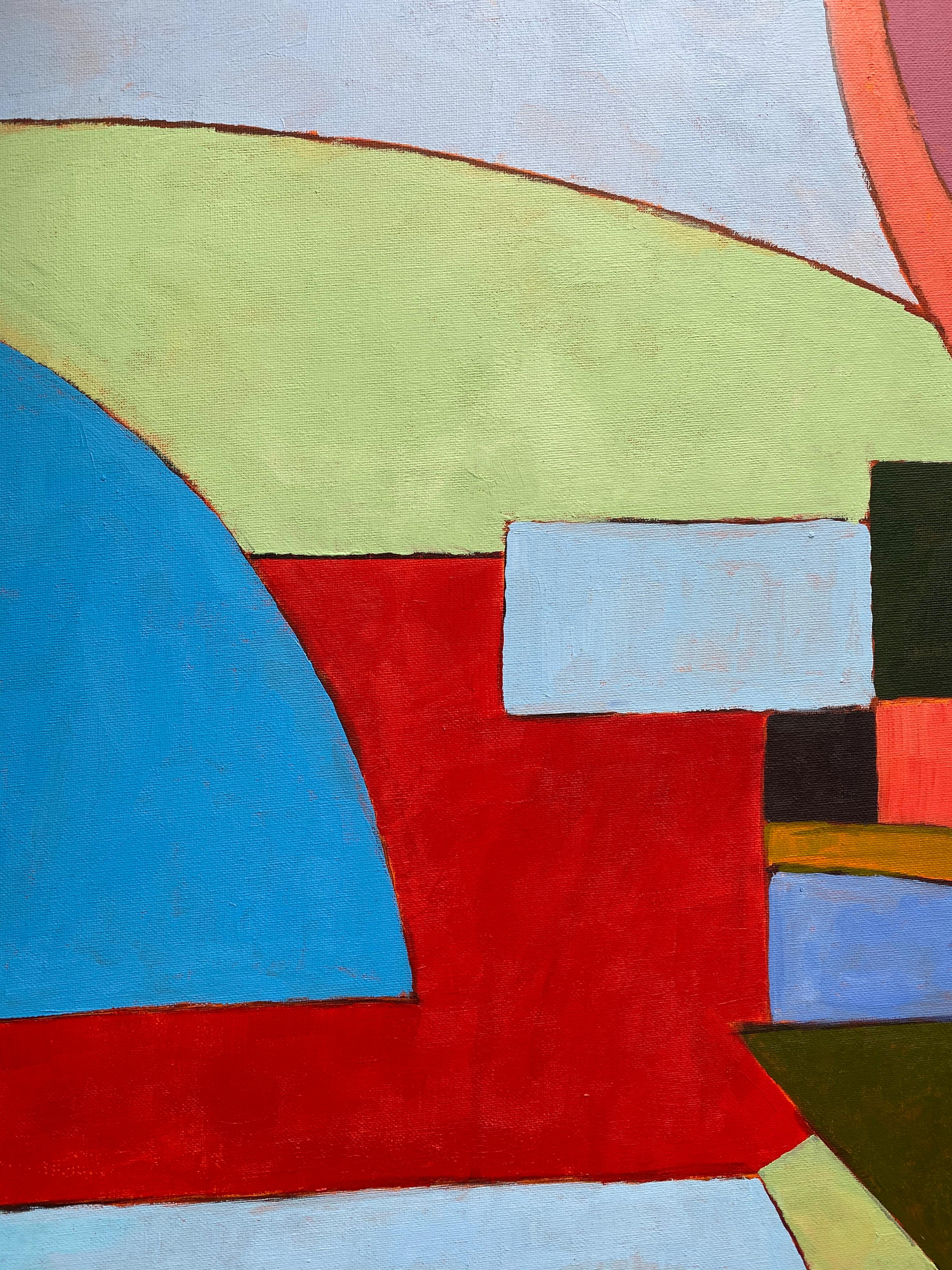 Peinture abstraite géométrique d'un artiste britannique répertorié - Mix of Bright Colors - Rose Abstract Painting par Michael Haswell