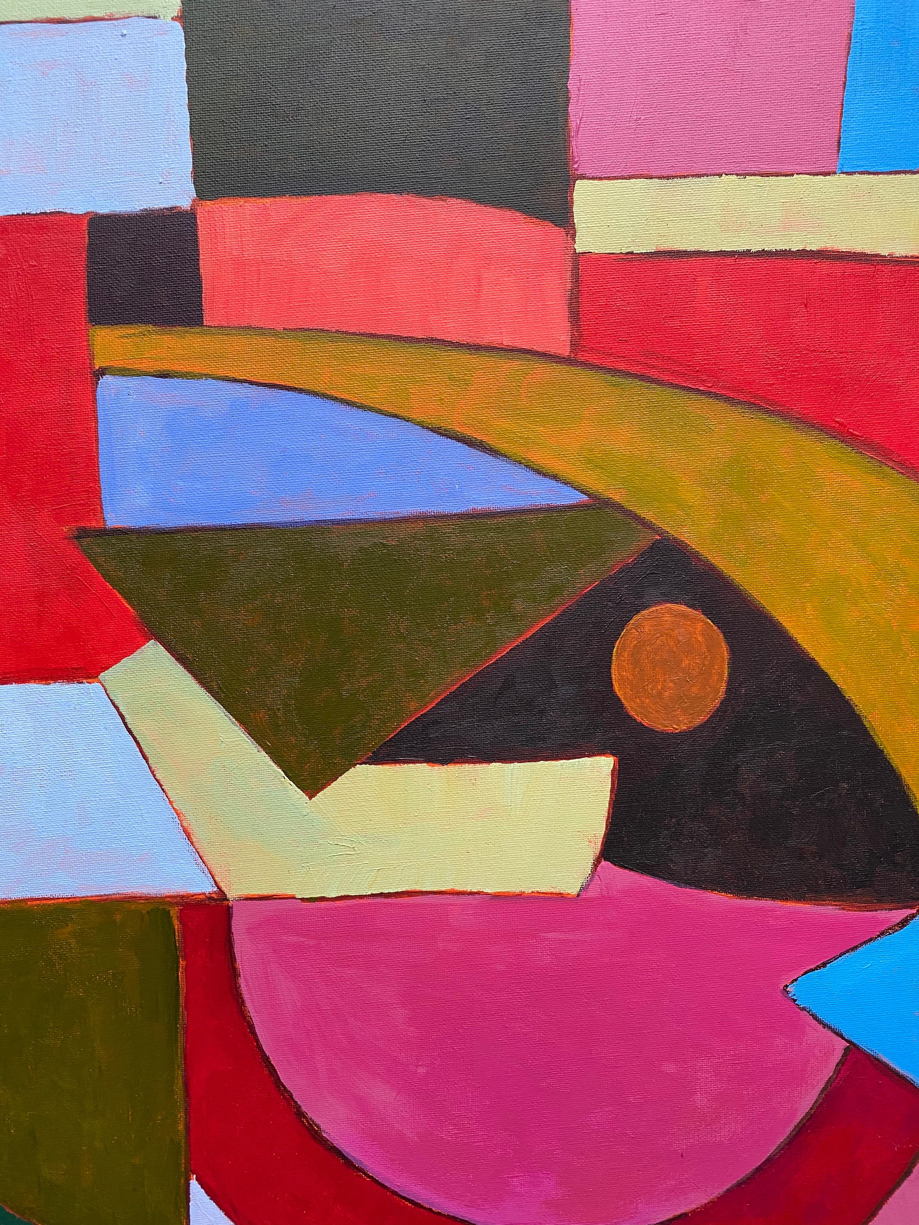 Peinture abstraite géométrique d'un artiste britannique répertorié - Mix of Bright Colors en vente 1