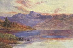 SIGNED ANTIQUE SCOTTISH HIGHLAND LOCH AT SUNSET - OIL PAINTING