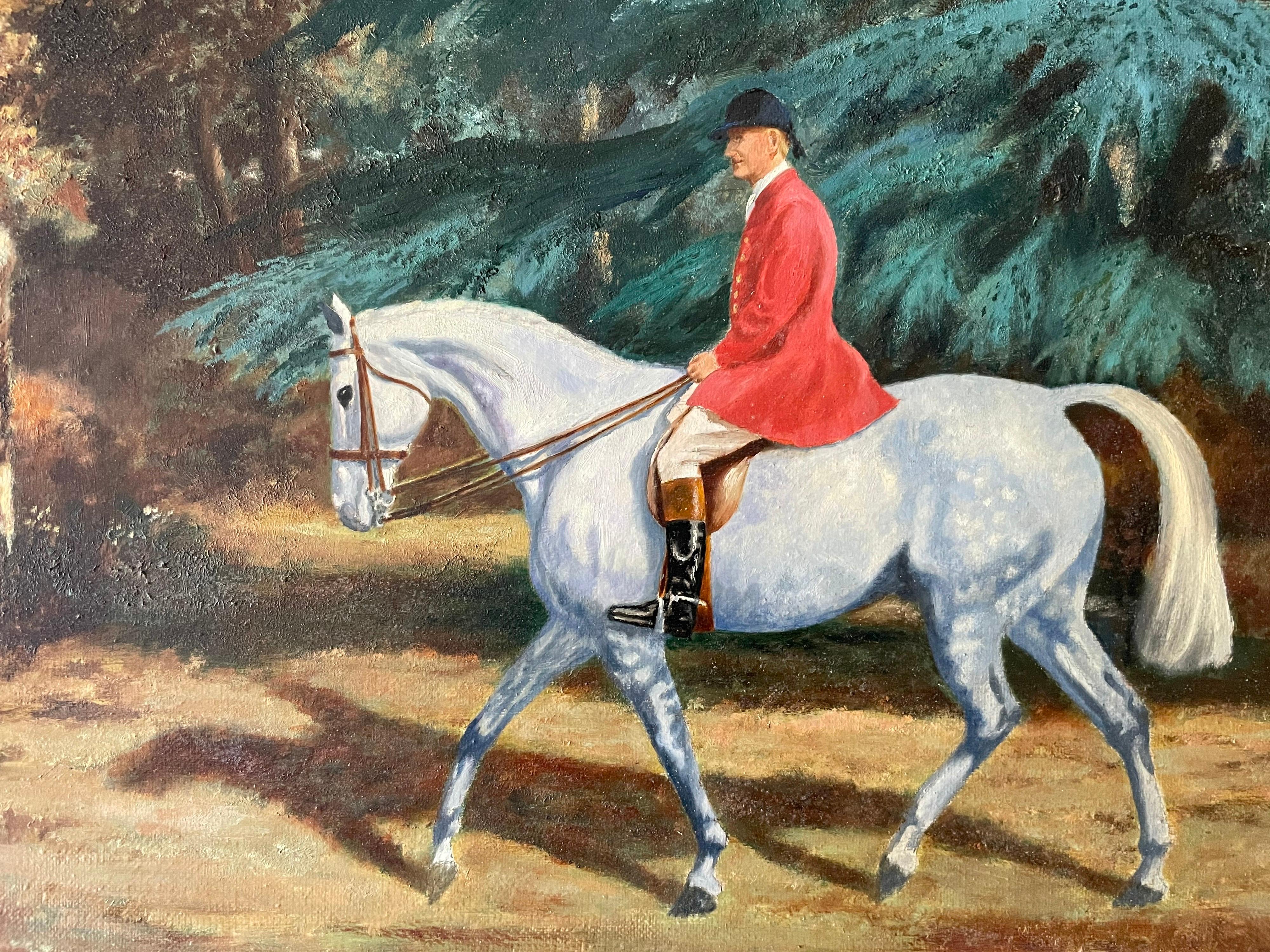 British Hunting Scene Oil Painting Master of the Fox Hounds on Horseback - Brown Landscape Painting by John Renney