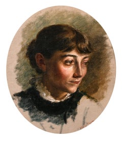 FINE 1890'S PORTRAIT OF LADY - SIGNED OIL PAINTING - OVAL INSET GILT FRAME