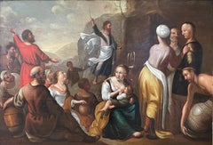 Huge Early 1700's Dutch Old Master Oil on Wood Panel - Moses Striking the Rock