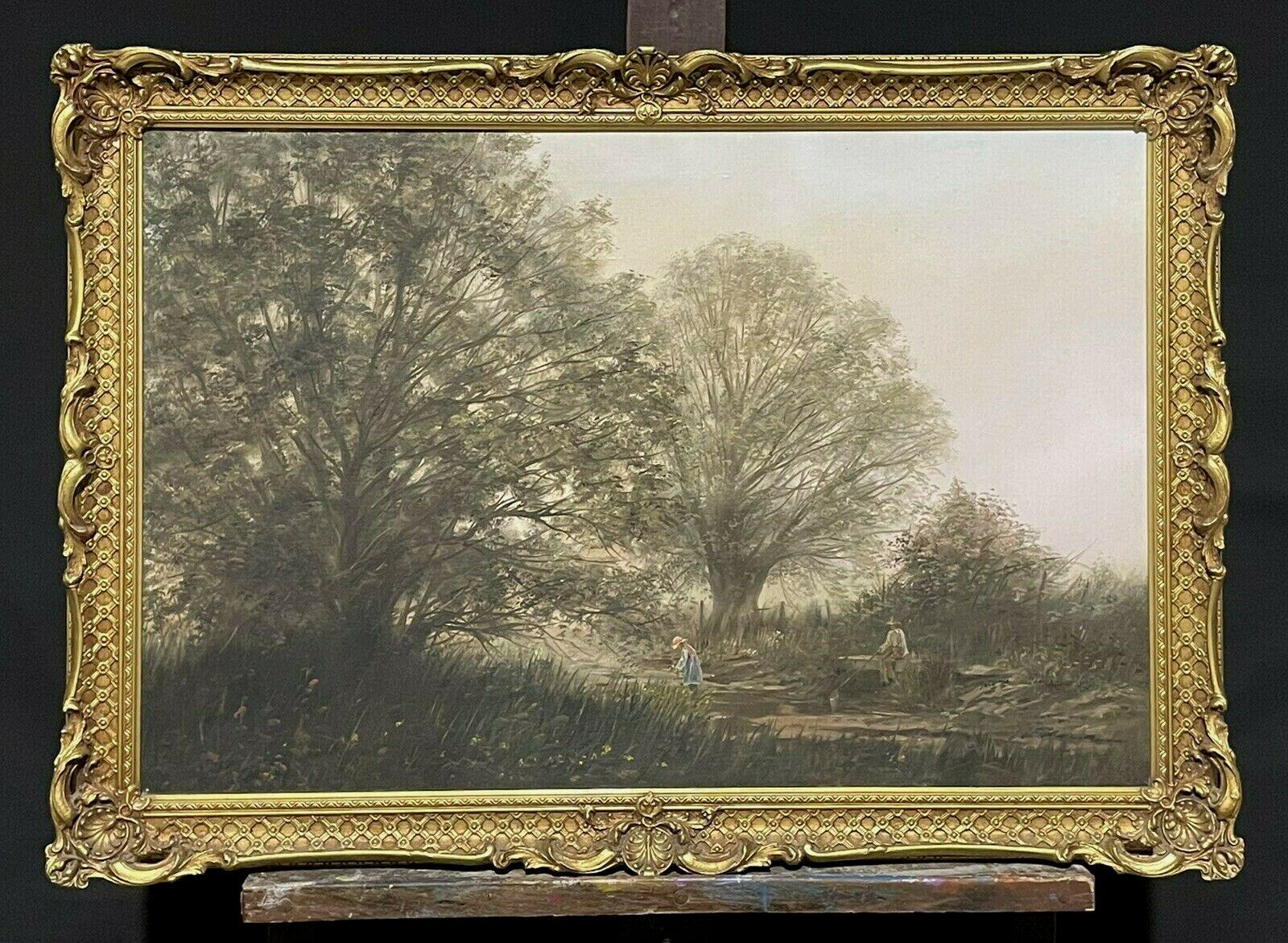 Landscape Painting Unknown - Peinture à l'OIL ENGLISH VINTAGE SIGNÉE - CHILDREN jouant À LA STREAM DE WOODLAND