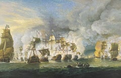 HUGE NAVAL HISTORICAL BATTLE ENGAGEMENT SCENE - SIGNED OIL PAINTING EDGAR NUCUM