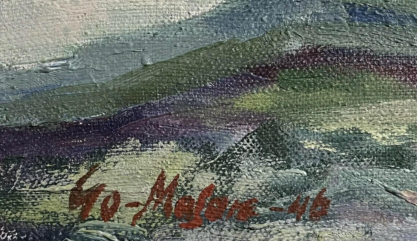 Pittura a olio firmata svedese degli anni '40 - Paesaggio fluviale invernale con neve - Incorniciata - Landscape Painting Grigio di Swedish signed